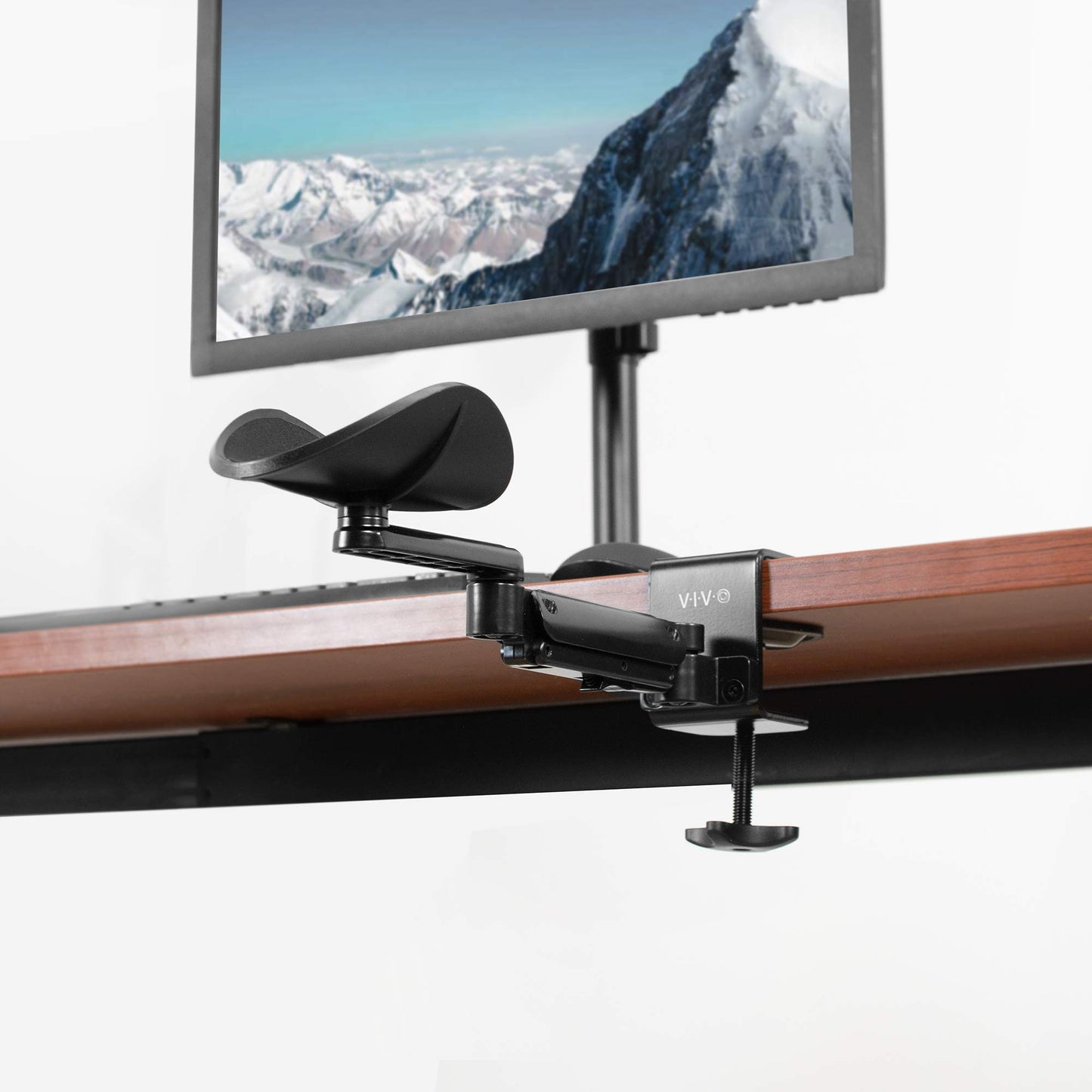 VIVO 2 Pack Clamp-on Adjustable Armrests, Universal Desk Cradle 360° Rotating Elbow Platform, Arm Support Steel Base Table Extension, Black, MOUNT-ARM02P