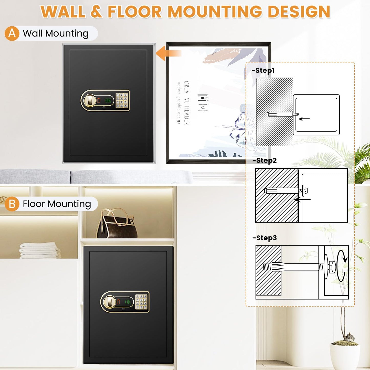 2.5 Cuft Fireproof Safe for Home, Safe Box Fireproof Waterproof with Digital Keypad and Manual Key, Removable Shelf, Fireproof Bag, Personal Security Fire Proof Safes for documents Money Valuables