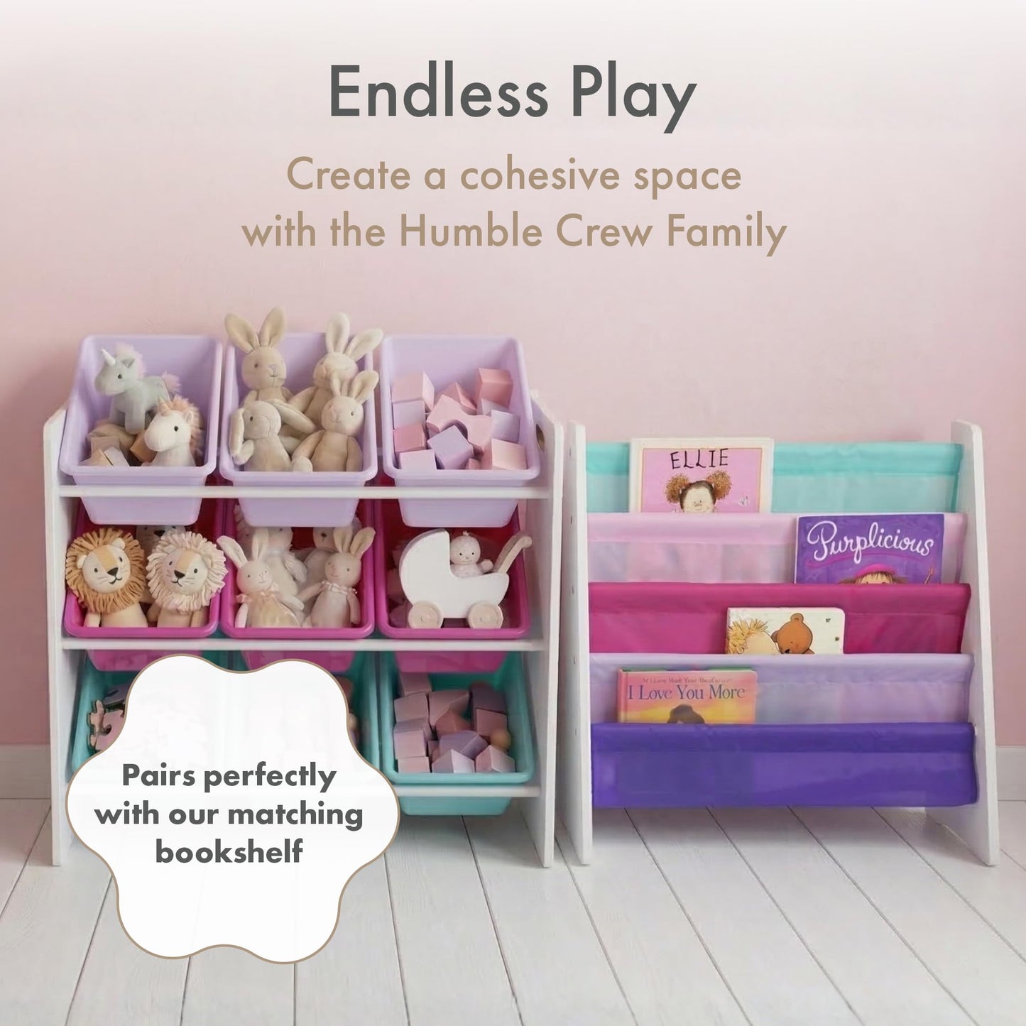 Humble Crew Toy Storage Organizer with 9 Removable Storage Bins for Kids Playroom, 3-Tier Toddler Toy Organization and Storage, White/Pink/Purple/Aqua