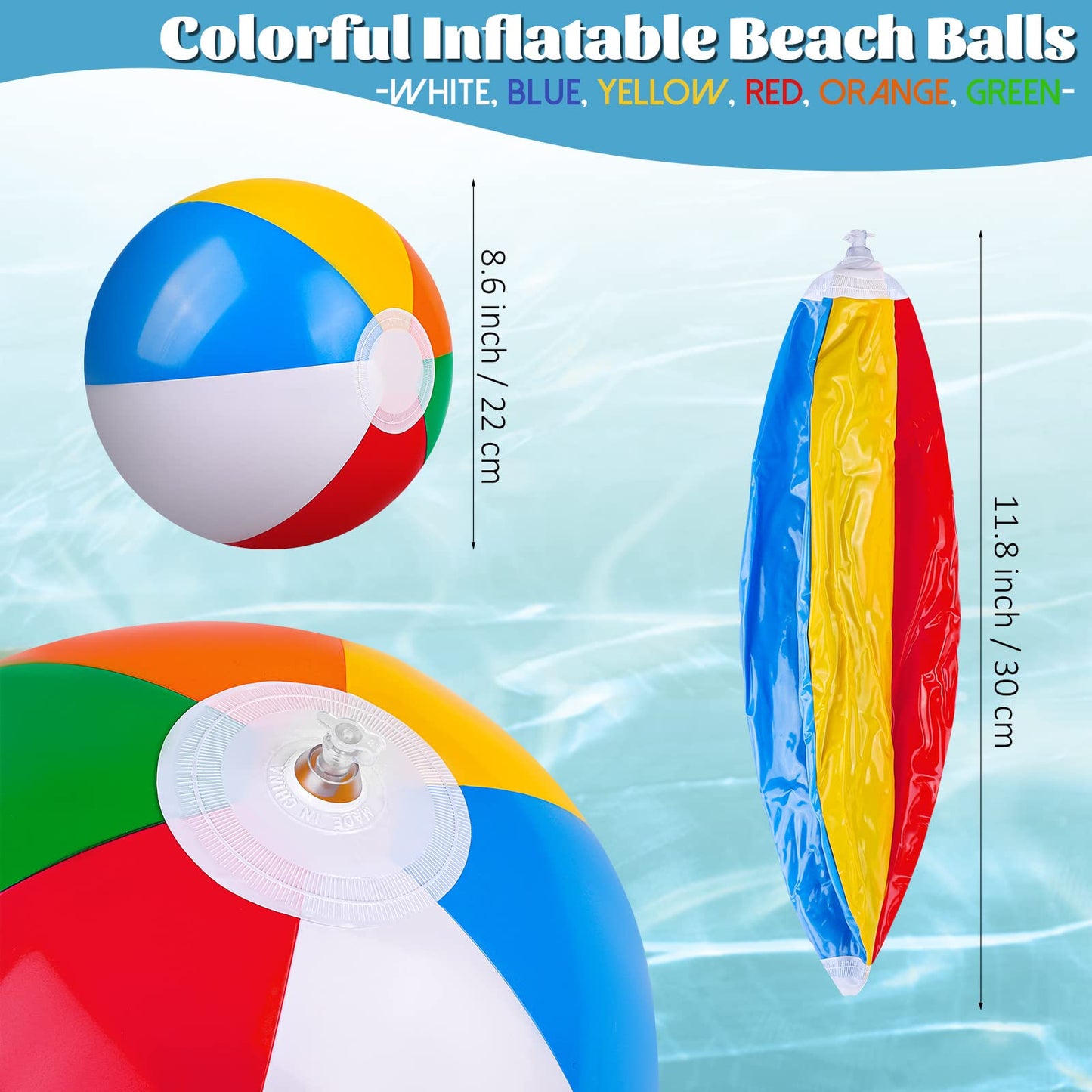 Aodaer 30 Pieces Kids Neon Sunglasses Bulk and 30 Pieces Inflatable Beach Balls 8-12 Inches for Beach Pool Party Favors Rainbow Inflatable Swimming Pool Balls for Water Games Toys Summer Supplies