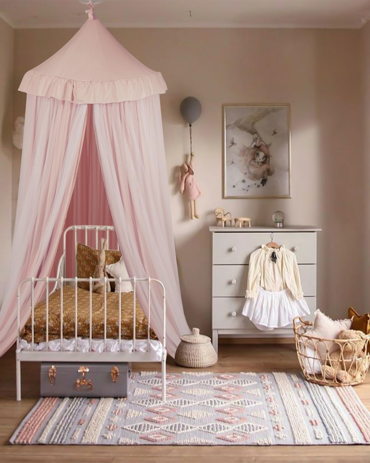 little dove Large Bed Canopy with Star Lights, Double Layer Canopy for Bed, Princess Play Tent for Girls Room, Breathable Bed Curtain for Children Reading Nook, Machine Washable, 40''x 106'', Pink