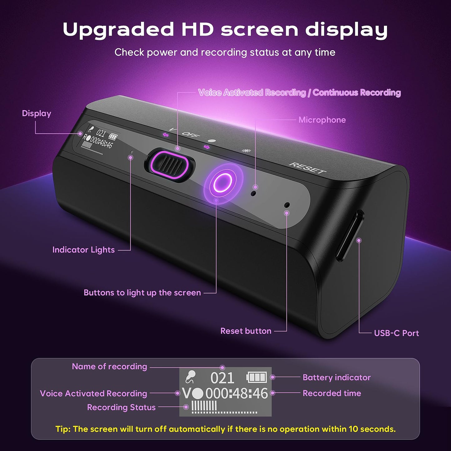 128GB(9800 Hour) Magnetic Voice Recorder with AI Triple Noise Reductio, 30 Days Continuous Recording Device, Voice Activated Recorder with Screen Display, Digital Voice Recorder for Meetings/Lectures