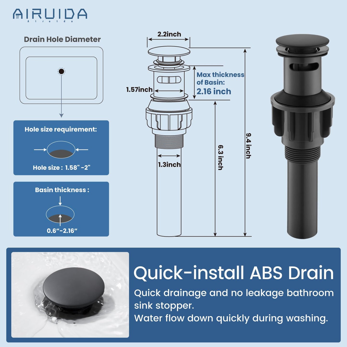 Airuida Vessel Sink Faucet, Matte Black Waterfall Spout Bathroom Faucet, Tall Single Handle One Hole Bowl Mixer Tap, Waterfall Spout Lavatory Vanity with Pop Up Drain