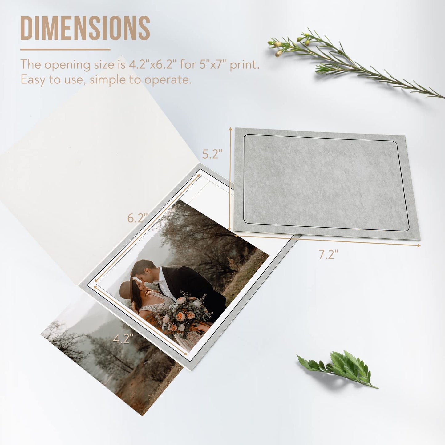 Golden State Art, Pack of 100, 5x7 Photo Folders, Cardboard Picture Frame, Paper Photo Frame Cards, Greetings/Invitation Cards, Special Events: Graduation, Christmas, Wedding (Grey)