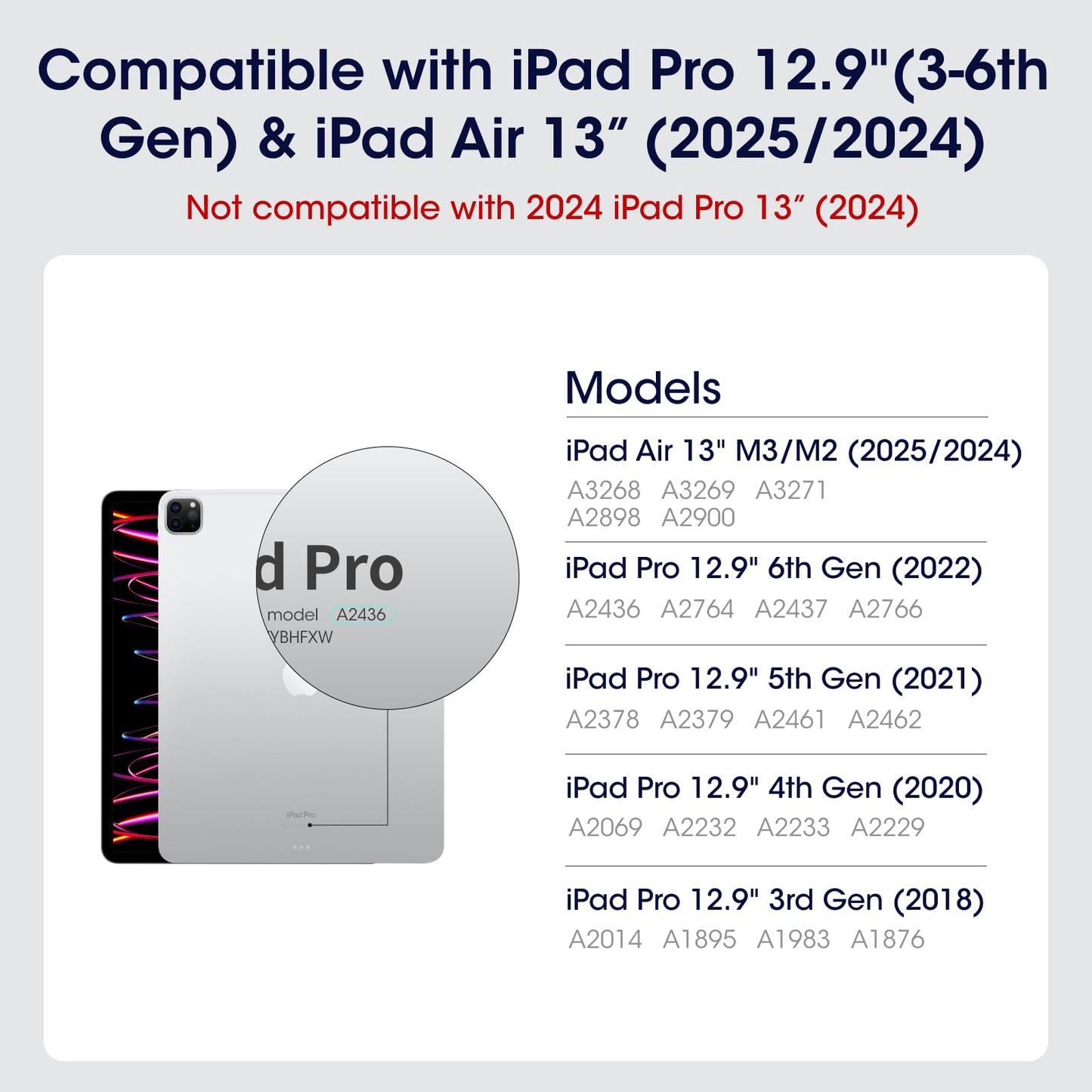 PITAKA iPad Pro 12.9 Case, Compatible with iPad Air M3/M2 13 Inch & iPad Pro 12.9 (3-6th Gen) 2022/2021/2020/2018, Lightweight Portrait/Landscape Magnetic Case with 4 Standing Angles - Black