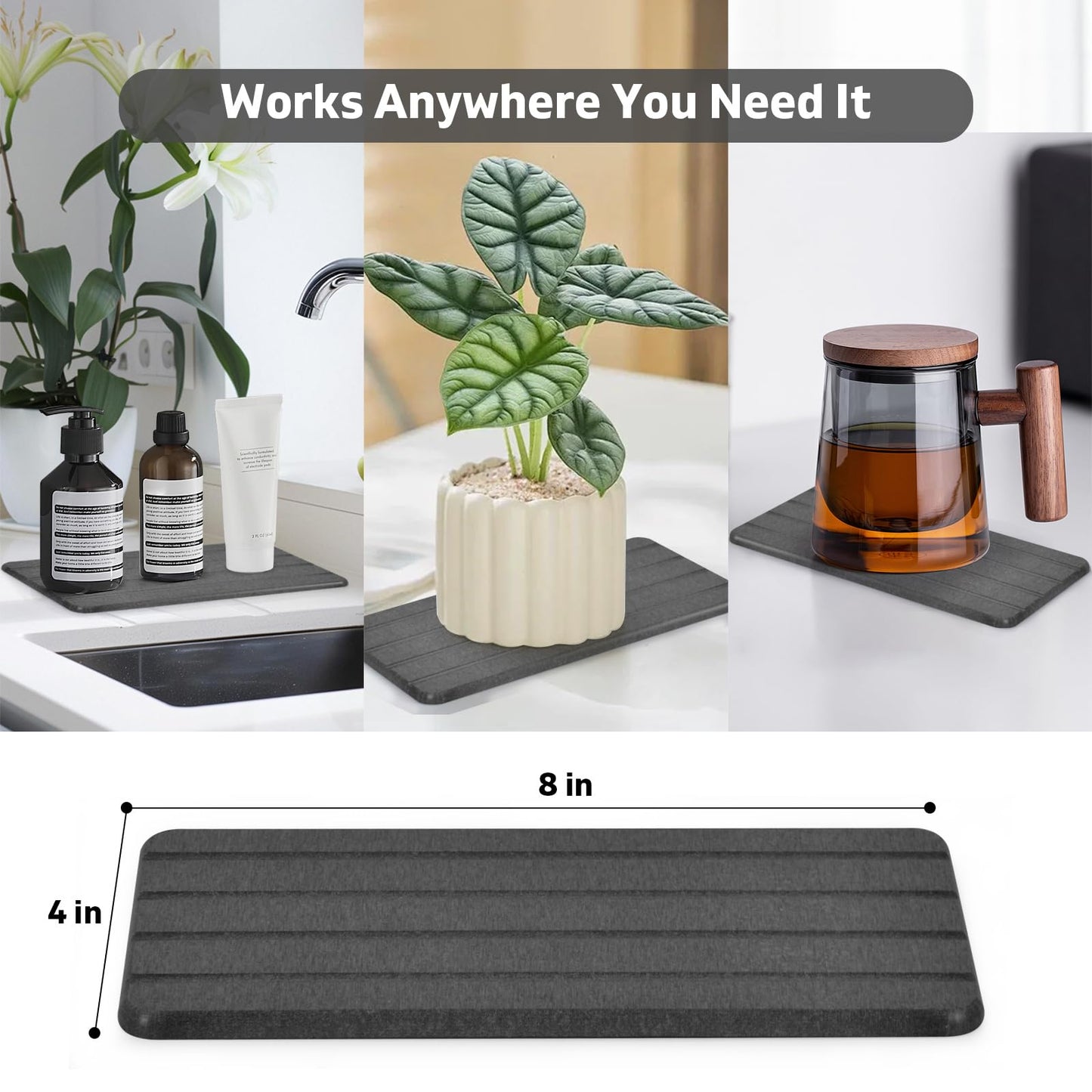 2 PCS Extra Large Stone Dish Drying Mat for Kitchen Counter, 28"×16" Marble Dish Drying Mat with 8"x 4" Coasters, Non - Slip Collapsible Absorbent Stone Dish Drying Mat for Multi - Purpose