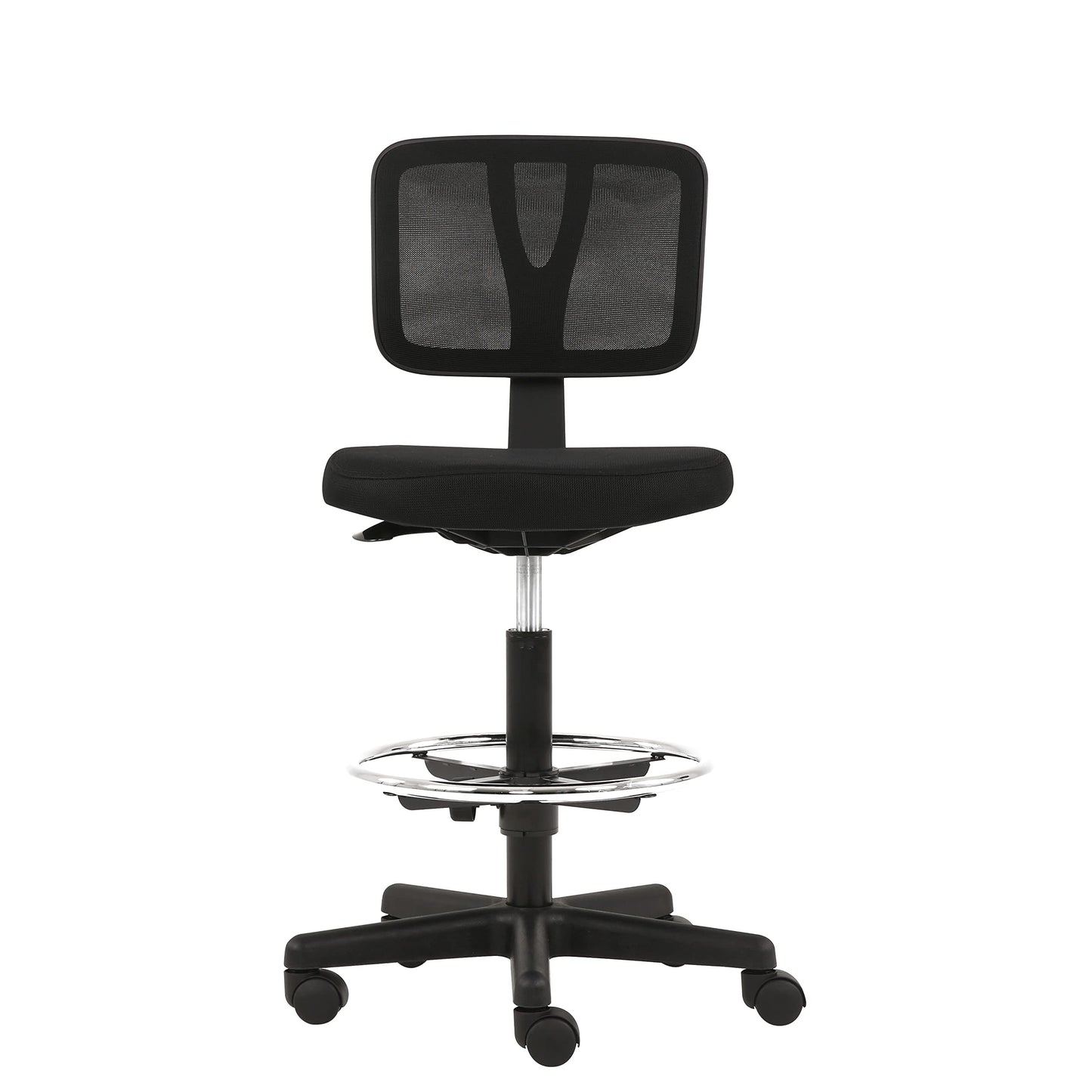 Amazon Basics Mid-Back Mesh Office Drafting Chair Stool with Adjustable Footrest, Black