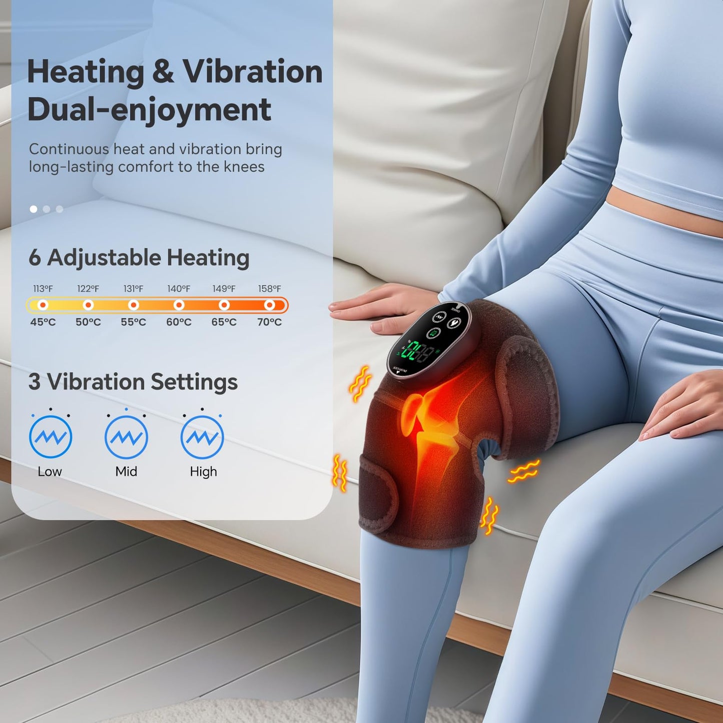 Heating Pad for Knee Pain Relief - Cordless Heated Knee Brace with Massager, Heating Knee Warmers Wrap & Arthritic Knees, Ideal for Arthritis & Joint Pain 2PCS