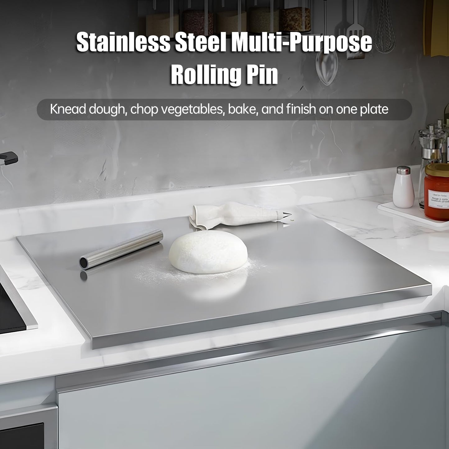 Extra Large Stainless Steel Cutting Board with Lip – 24" x 20" Metal Chopping Board for Kitchen Countertop, Non-Slip Steel Pastry Board for Meat, Vegetables, Dough & Baking, Easy to Clean
