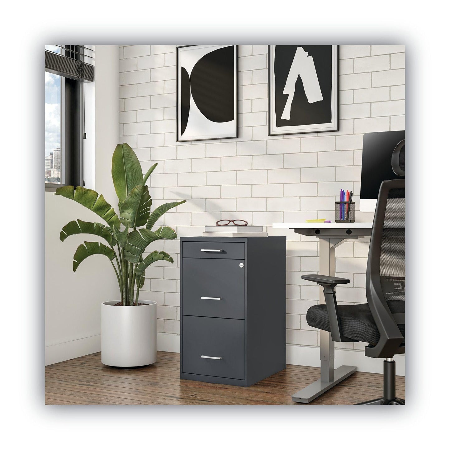 Alera Soho Vertical File Cabinet, 3 Drawers: Pencil/File/File, Letter, Charcoal, 14" X 18" X 26.9"