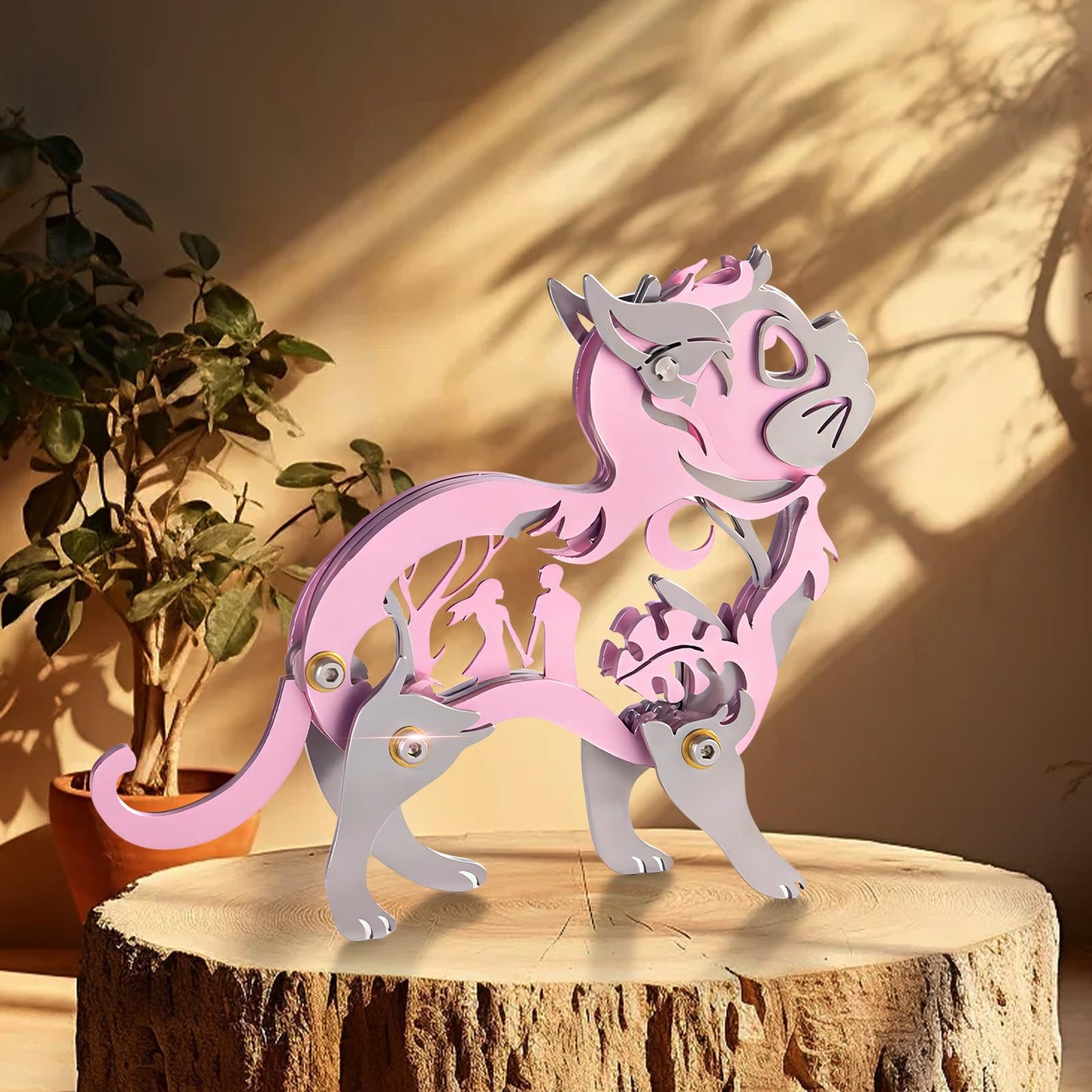 3D Metal Puzzles for Adults, Mechanical Metal Model Kits for Adults, Dream Cat Steel 3D Puzzle Stainless Steel Ornaments for Men Women Art Craft Gifts Toys(Pink).