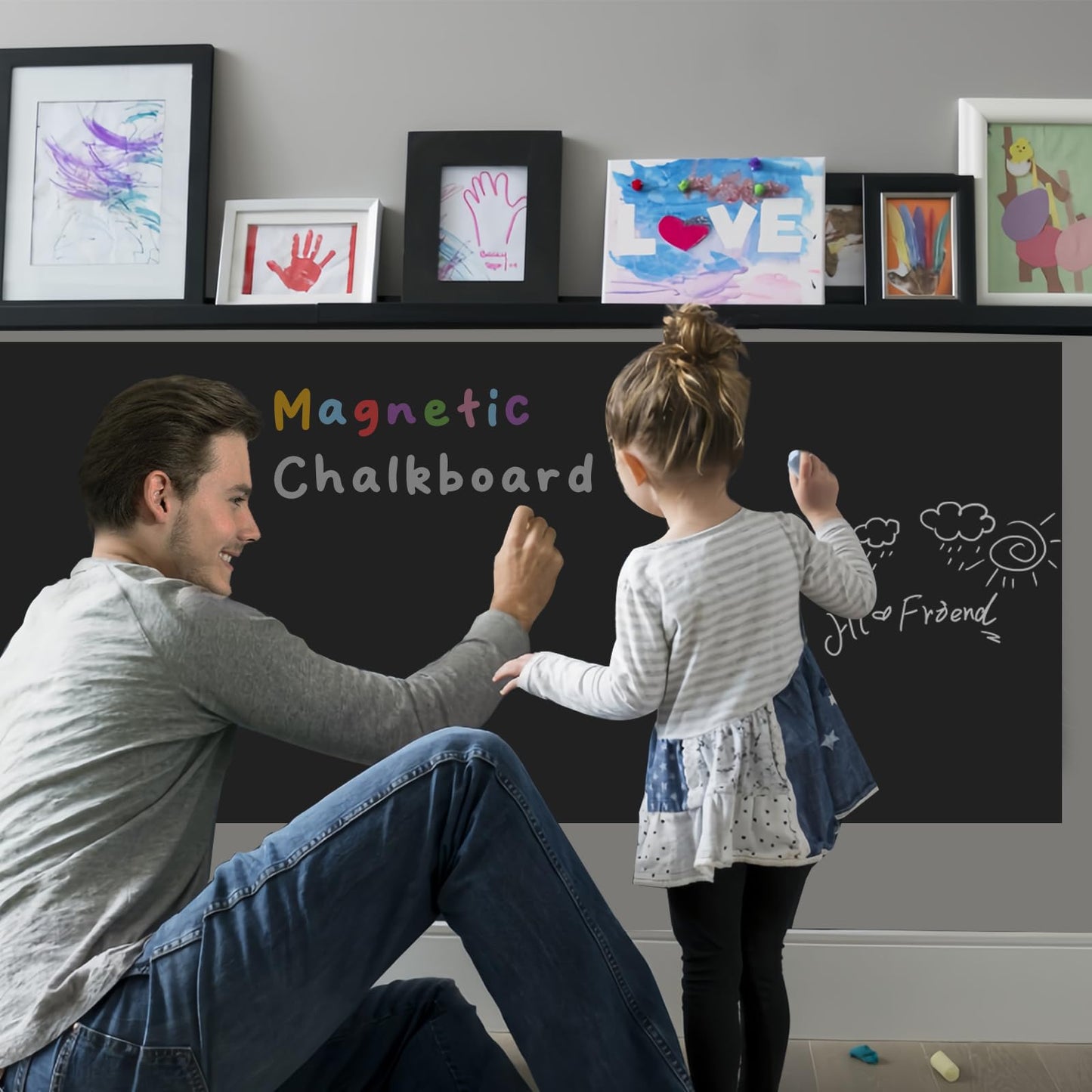 2-Pack, 40" x 18" Magnetic Chalkboard for Wall Self Adhesive Blackboard Sheet Peel and Stick Chalk Board Sticker Roll Ideal for Playroom Classroom School Home