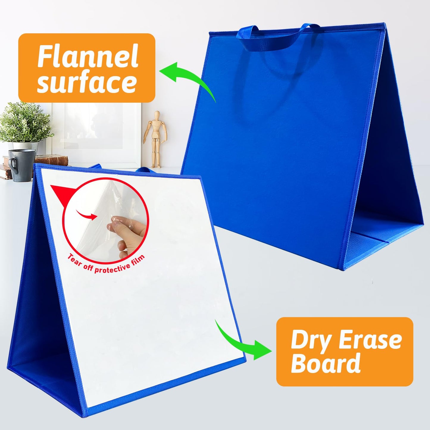 Felt Flannel Board/Dry Erase White Board for Toddlers,17.3 * 17.3in,Double-Sided,Folding,Standing,for Wall,Classroom,Preschool,Kiddie Corner,Interactive,Gifts for Kid