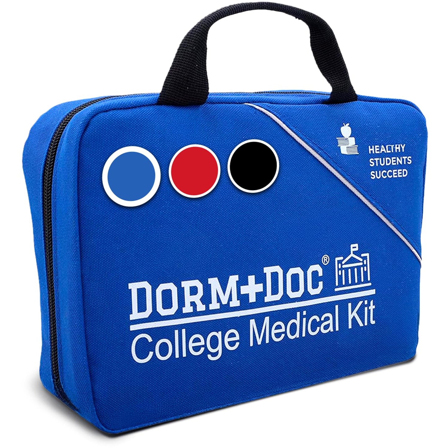 DormDoc College First Aid Kit – Compact Emergency Medical Kit for Dorm Rooms, School, Sports – with Bandages, OTC Medicines for Relief, Gauze, Quick Care Set – Portable Health Kit - 175 PCS, Blue