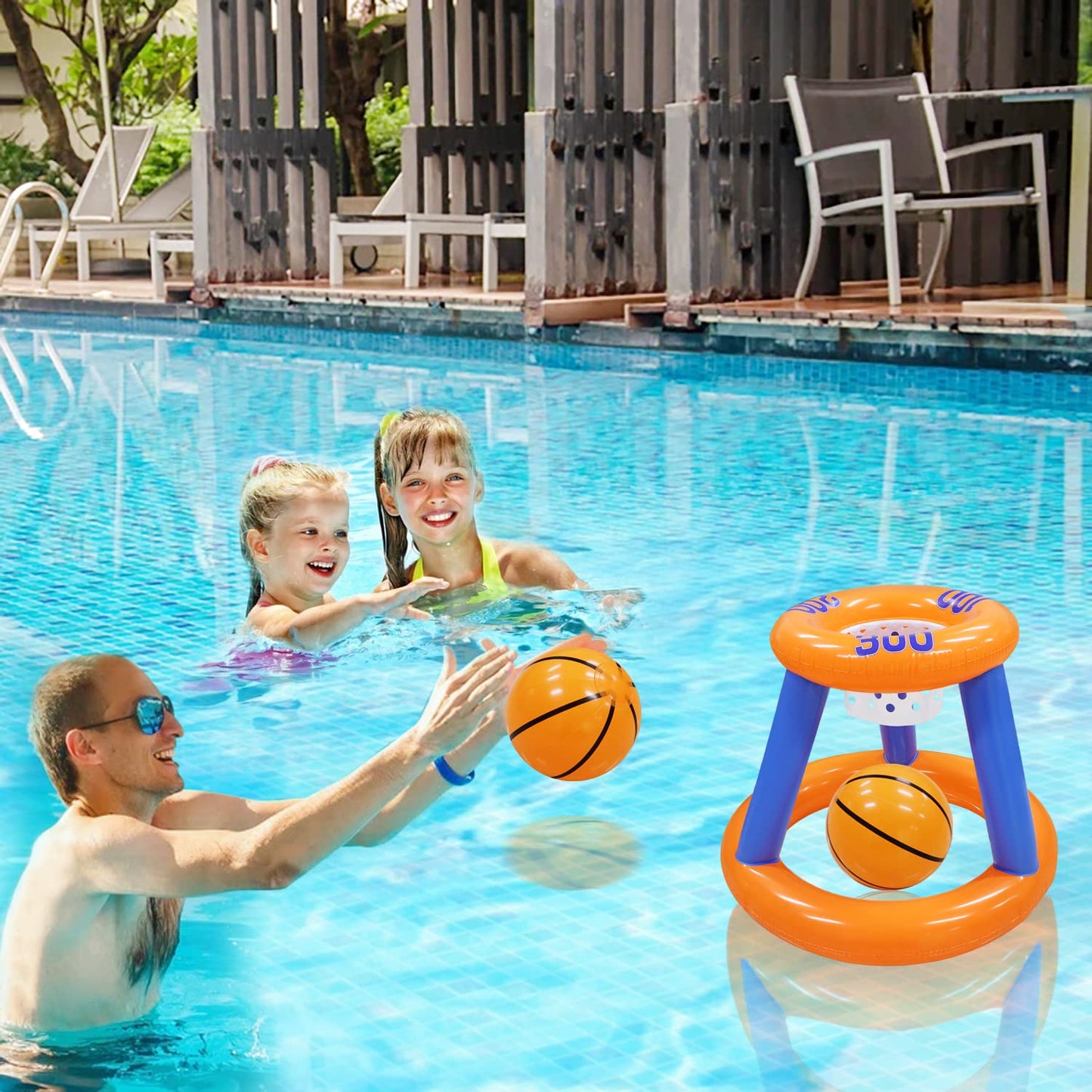 Gemle Pool Toys Games Set,Pool Basketball Hoop Inflatable Cross Ring Toss Game and Inflatable Cactus Kids for Teens Adults and Family (3 Set Water Toys)