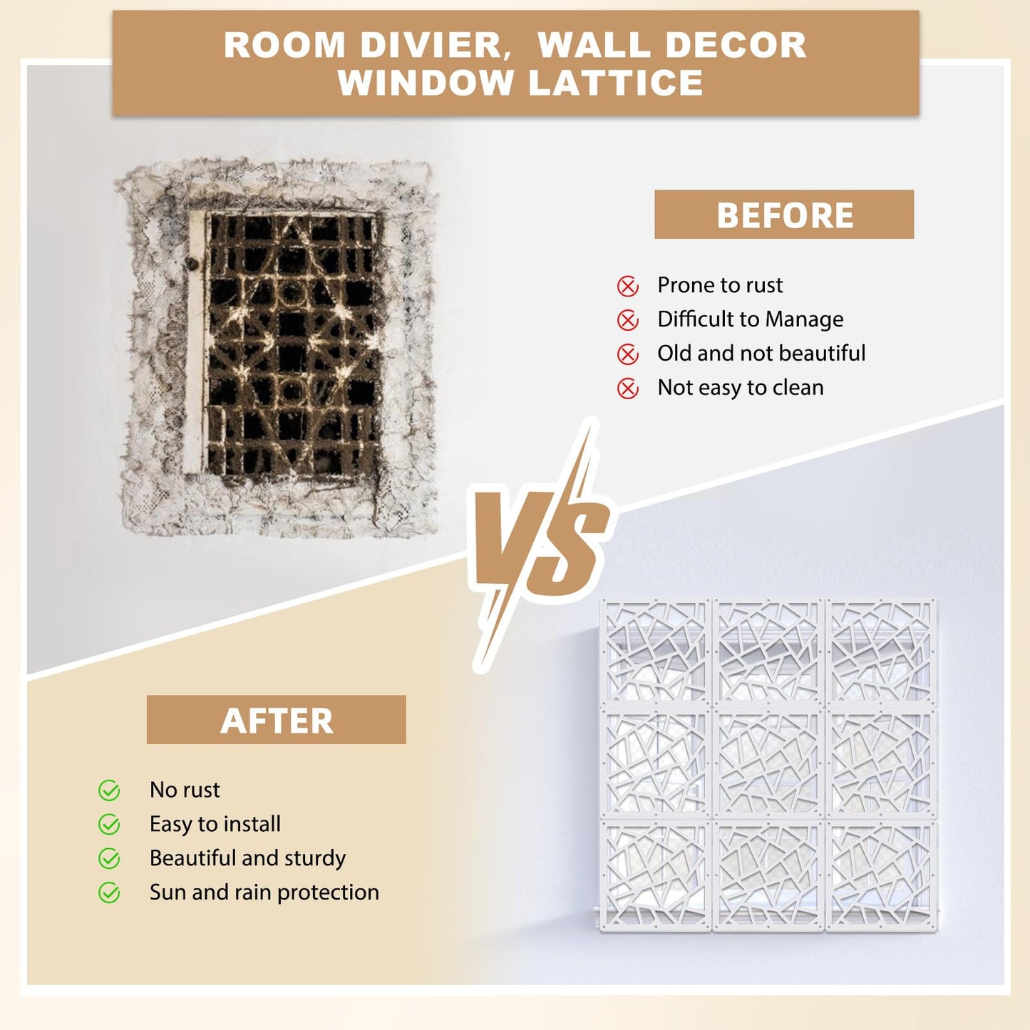 ANMINY 24 PCS Hanging Room Divider Decorative Thick Panels Floral Carving Wall Screen Hollow Out Design for Bedroom Living Dining Room Kitchen Office Restaurant Home Decor - White Geometric Patterns
