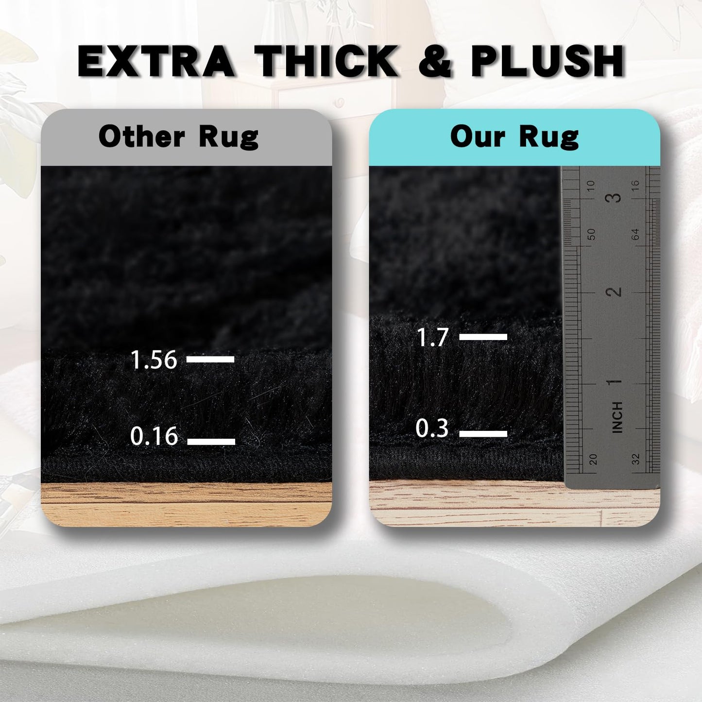 AAFKK 8x10 Area Rugs for Living Room, Black Fluffy Shaggy Rug Soft Carpets, Big Rugs for Bedroom Nursery Kids Room Dorm Home Decor Aesthetic