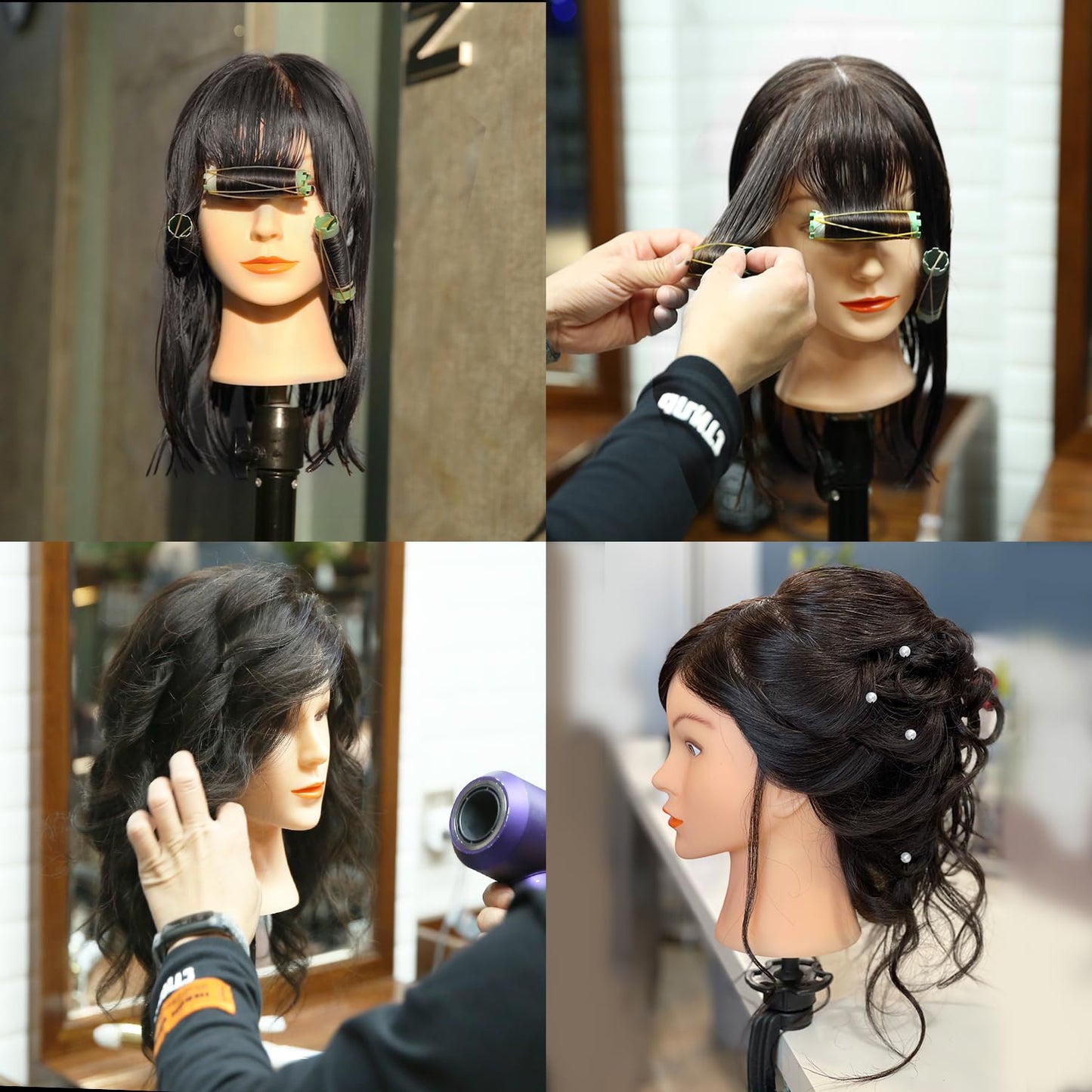 Armmu 100% Real Human Hair Mannequin Head with Stand, Hairdressers' Practice Training Head and Cosmotology Doll Head for Hairstyling and Braid (18 inches)- Natural Black