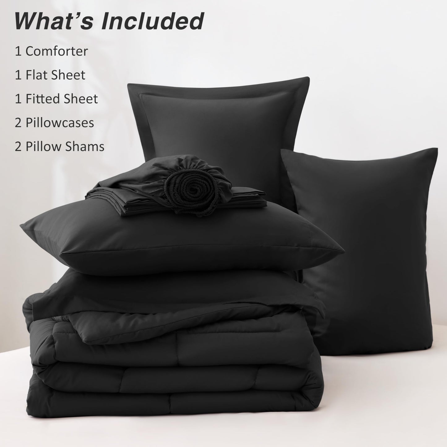 Love's cabin King Size Comforter Set Ash Black, 7 Pieces King Bed in a Bag, All Season Bedding Sets with 1 Comforter, 1 Flat Sheet, 1 Fitted Sheet, 2 Pillowcase and 2 Pillow Sham