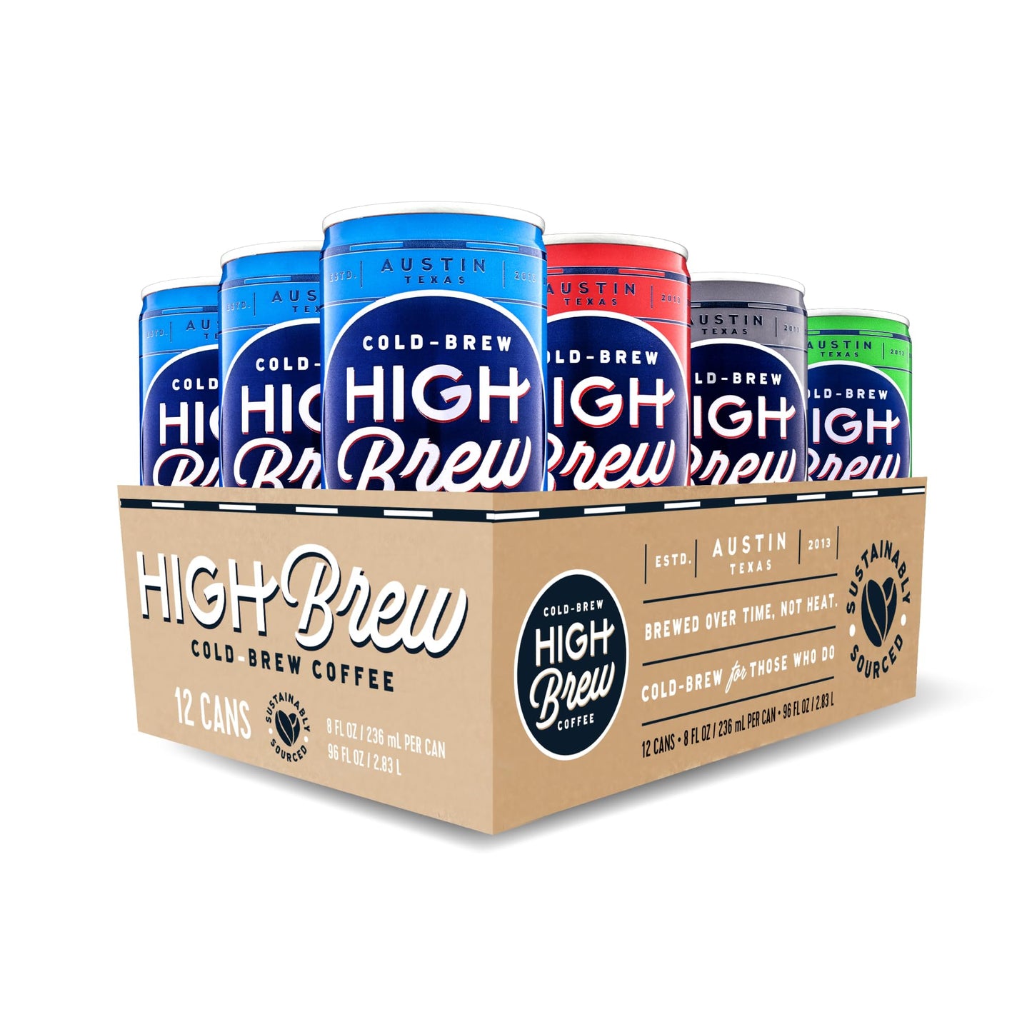 High Brew Coffee | Cold Brew Iced Coffee Variety Pack | Lightly Sweetened with Pure Cane Sugar, 140mg Natural Caffeine, Patiently Brewed & Never Heated, Low-Acid, Ready-to-Drink | 8 oz Cans (Pack of 12) – Includes Double Espresso, Mexican Vanilla, Dark Ch
