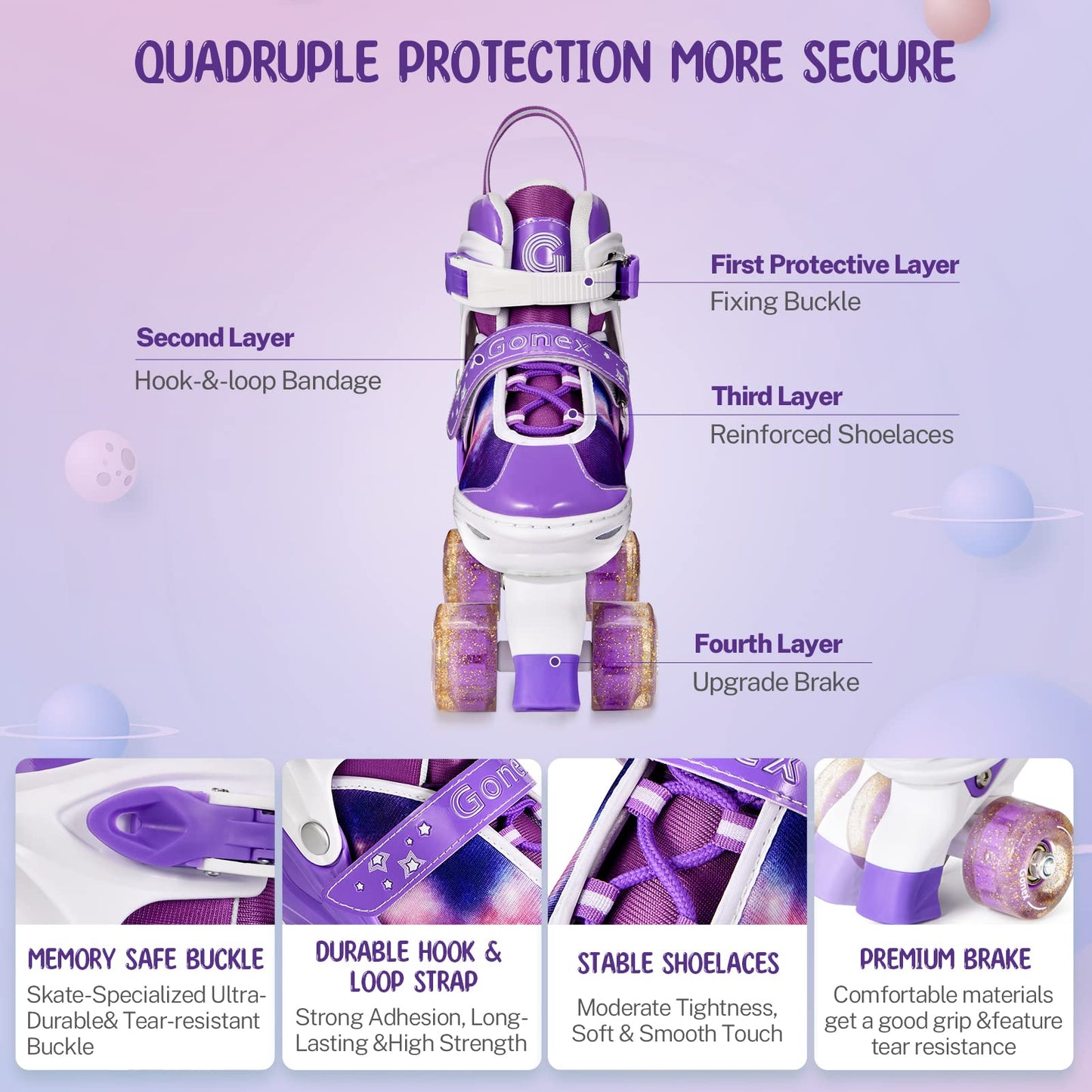 Gonex Roller Skates for Girls Kids Boys Women with Light up Wheels and Adjustable Sizes for Indoor Outdoor (Purple, M - Big Kids (1Y-4Y US))