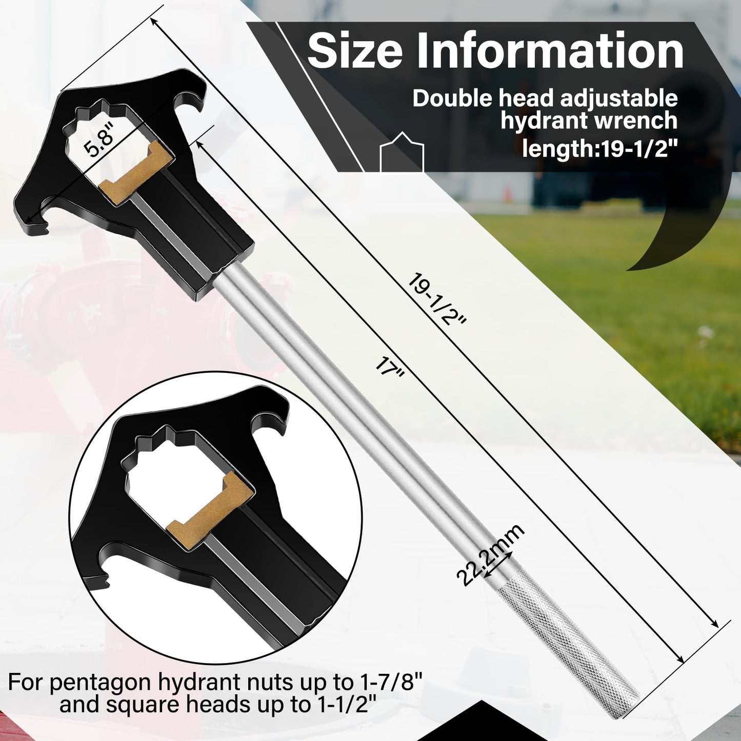Gisafai Fire Hydrant Wrench Double Head Adjustable Heavy Duty Hydrant Wrench 19-1/2" Length Designed to Fit 3/4" - 6" Rocker Lug or Pin Lug Couplings for Loosening Caps Opening Valves