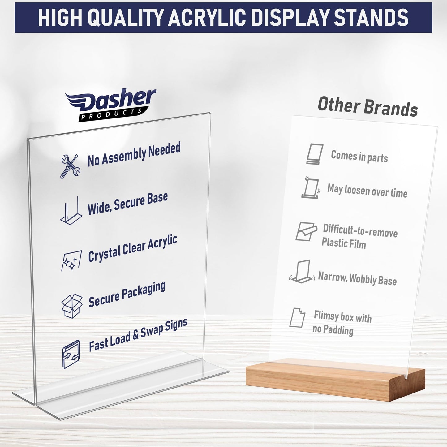Acrylic Sign Holder 8.5 x 11, T-Shape Double-Sided Acrylic Table Stand with Wide Base, Plastic Tabletop Holder, Menu and Paper Display for Tables, Ideal for Offices, Restaurants, and Events (6 Pack)