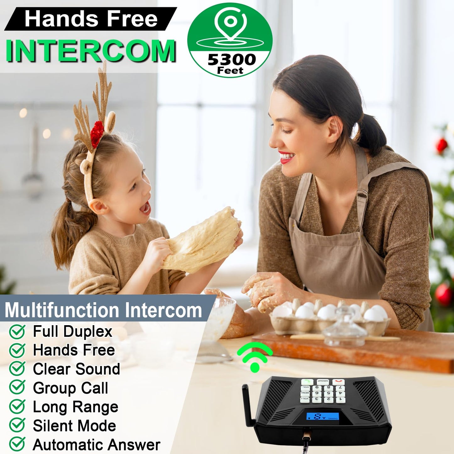 Intercoms Wireless for Home Upgrade, Hands-Free Intercom with Automatic Answer, 5300 Feet Range Full Duplex Home Intercom System for Business Store Office Easy to Use(3Packs, Black)