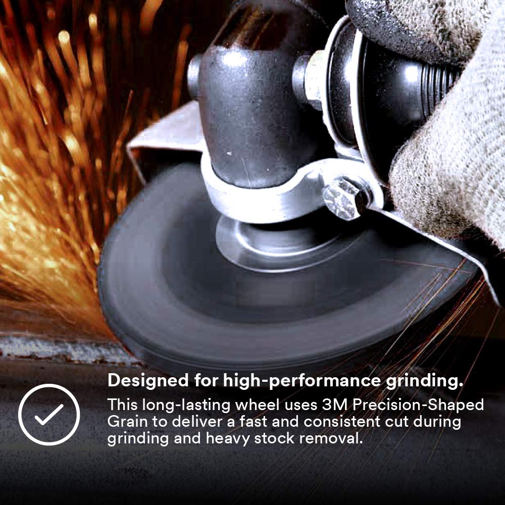 3M Silver Depressed Center Grinding Wheel, 87454, T27, 5 in x 1/4 in x 7/8 in, Pack of 10, Deburring Edges, Heavy Stock Removal, Stainless Steel, Mild Steel, Right Angle Grinding