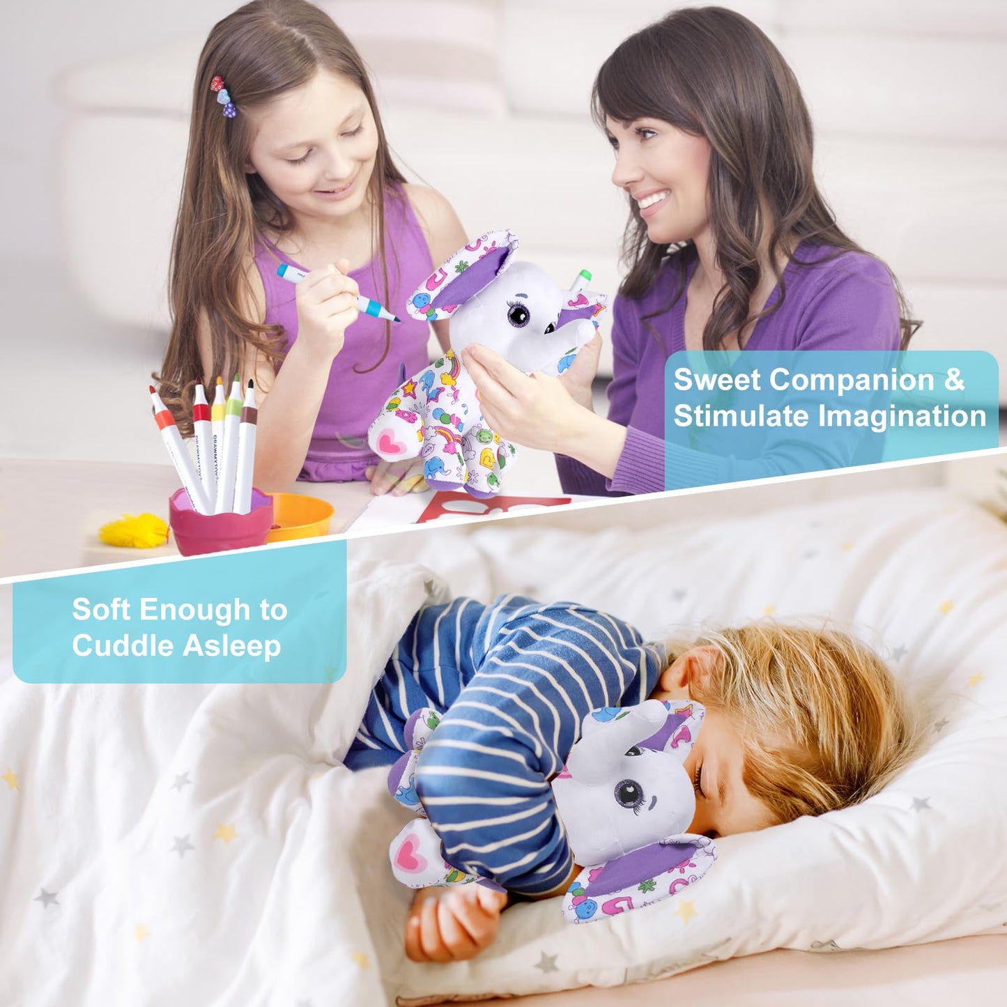 DIY Coloring Plush Toy with Washable Markers, Scribble Pets Stuffed Animal, Doodle Dolls Art Toy for Boys and Girls Ages 3-8, Birthday Gift (Elephant)