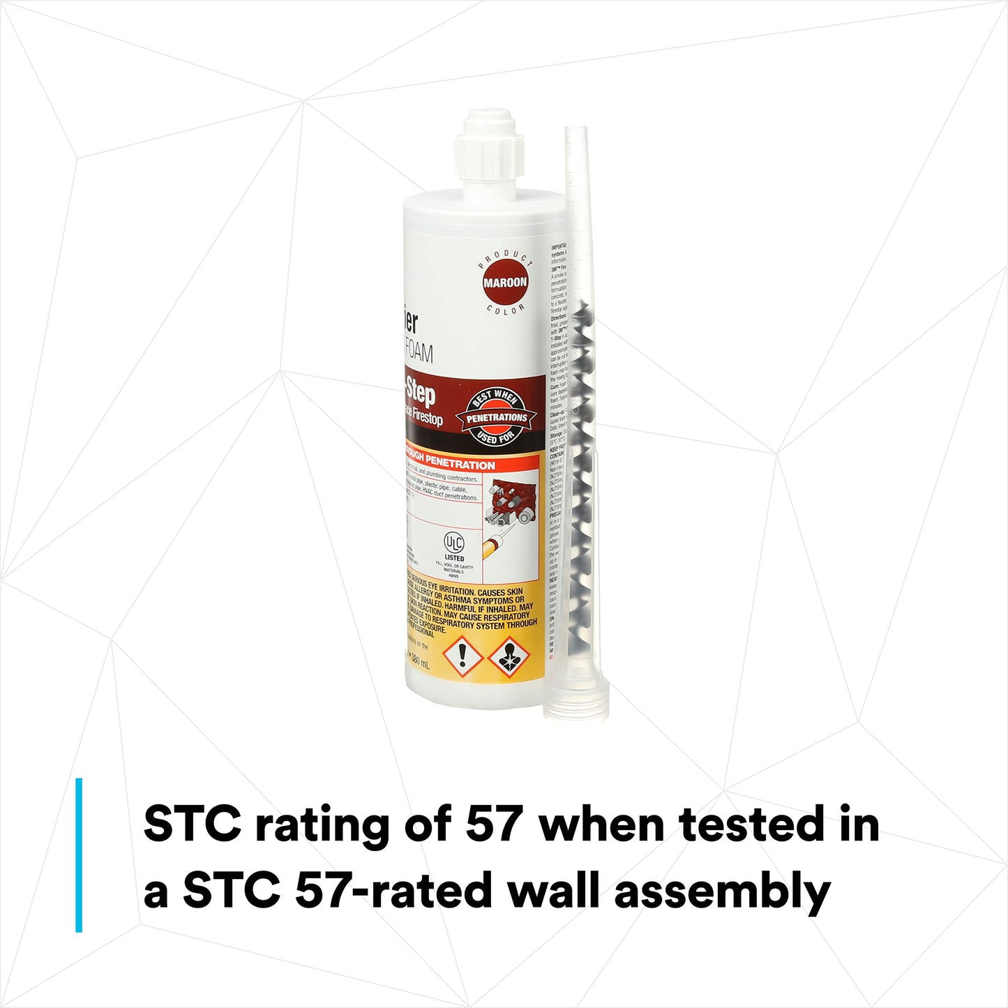3M Fire Barrier Rated Foam FIP 1-Step, Maroon Color, 1-Step, Two-Part Urethane, Intumescent Foam, 12.85 Fl Oz Cartridge with 1 Nozzle