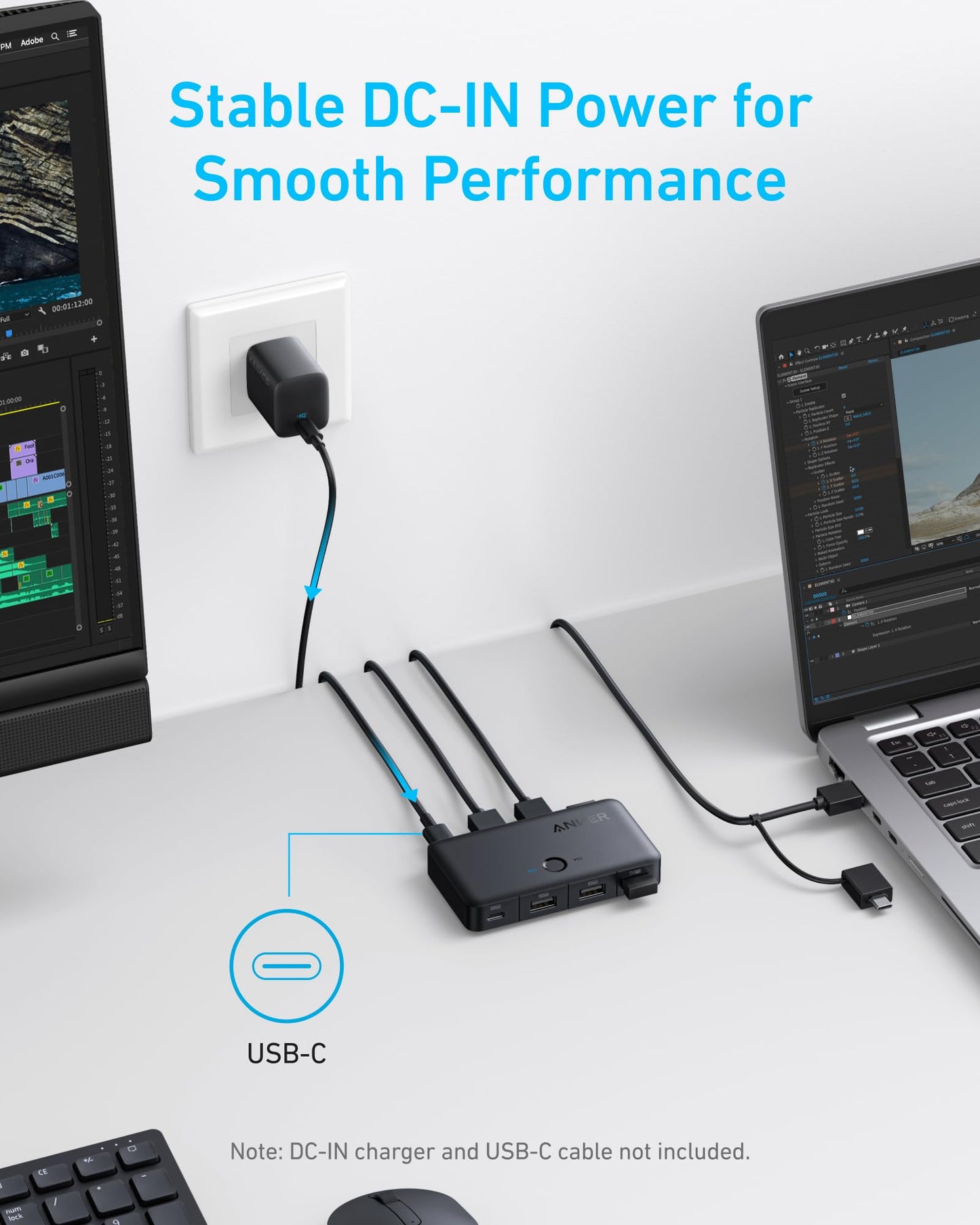 Anker USB 3.0 Switch, Easy One-Click Device Switching for 2 Laptops or Desktops, 3 USB-A Ports, 5Gbps Data Transfer, Compatible with Windows, macOS, Linux