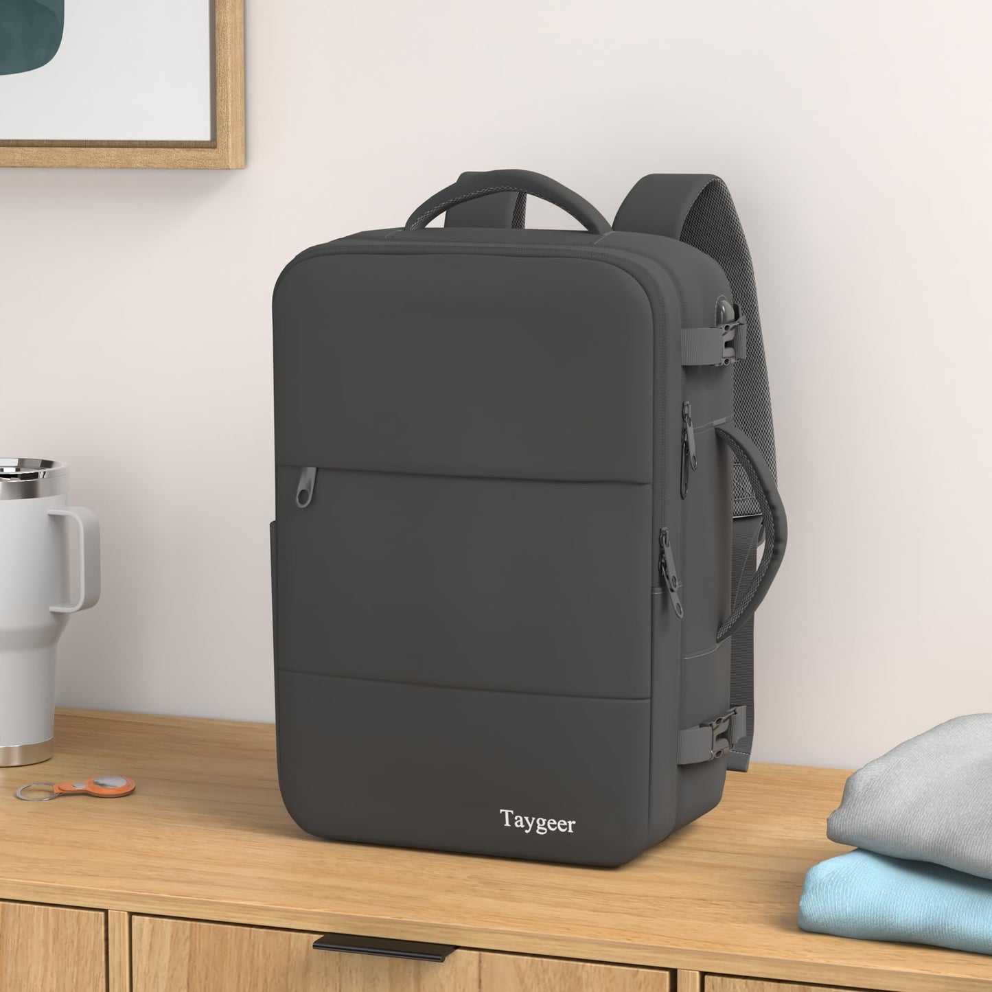 Taygeer Travel Backpack for Men Women, Carry On Backpack with USB Charging Port & Shoe Pouch, TSA 17.3inch Laptop Backpack Flight Approved, Nurse Bag Casual Daypack for Weekender Business Hiking,Black