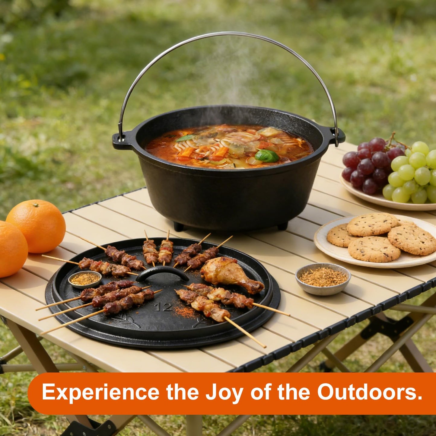 Blingco Pre-Seasoned Cast Iron 8QT Camp Dutch Oven with Lid, Large Camping Dutch Oven Pot, incl. Lid Lifter - Dual Handles - for Outdoor Campfire, Grill, Oven & Stovetop Cooking-Black