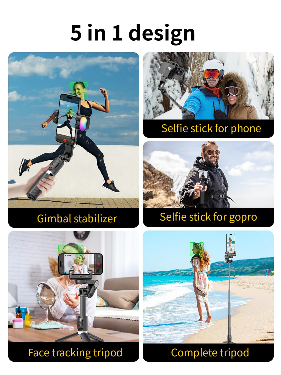 AOCHUAN Gimbal Stabilizer for Smartphone, 4 in 1 Phone Gimbal w/360° Rotation for iPhone/Andriod Sefie Stick Tripod w/Auto Face Tracking and Wireless Remote for TIK Tok YouTube Vlogging-M1 Pro Black