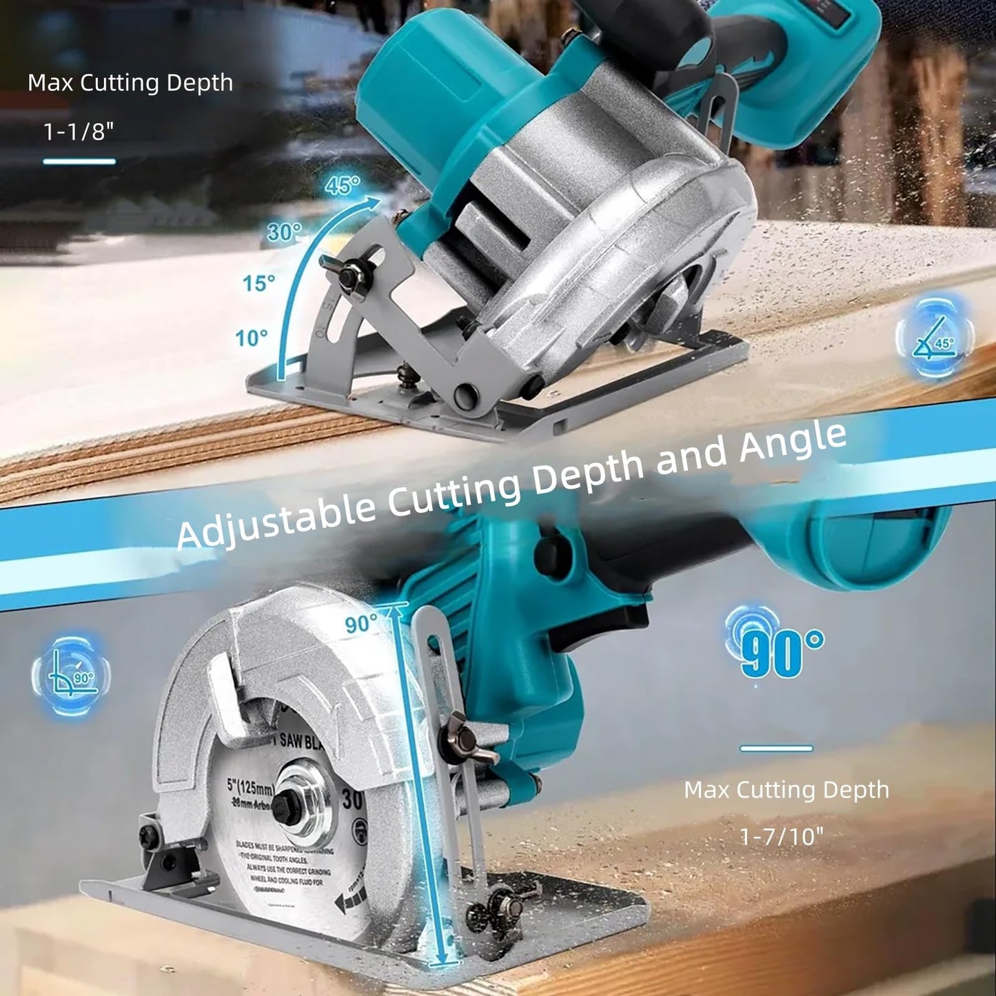 5 Inch Brushless Cordless Circular Saw with 4000mAh Battery,6500 RPM Compact Circular Saw,20mm Arbor with 1 TCT 30T Wood Blade and Scale Ruler