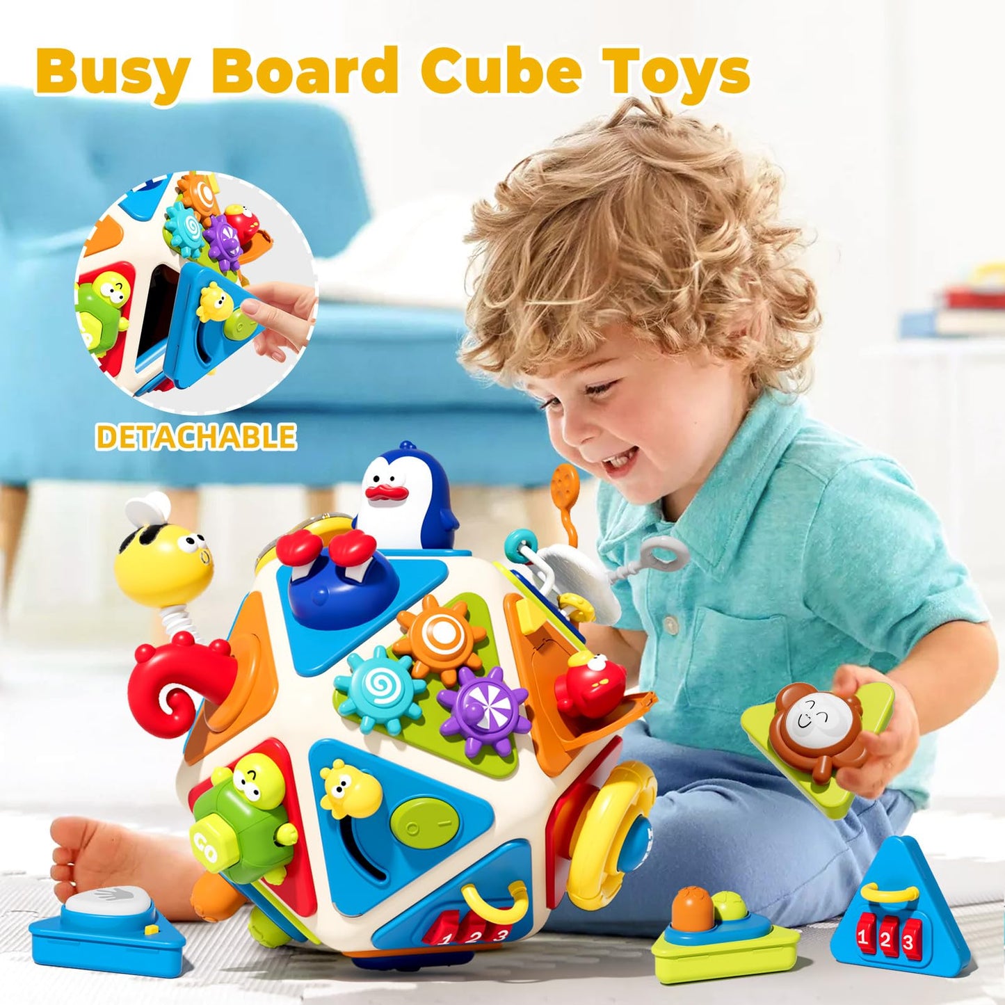 Vanvimen 20-in-1 Toddler Busy Board Activity Cube Toys, Montessori Toy for 1 2 Year Old Boys Girls Kids, Early Educational Active Toy for Toddler 1-3, Travel Toys Gifts for 1 2 Year Old Boy Girl