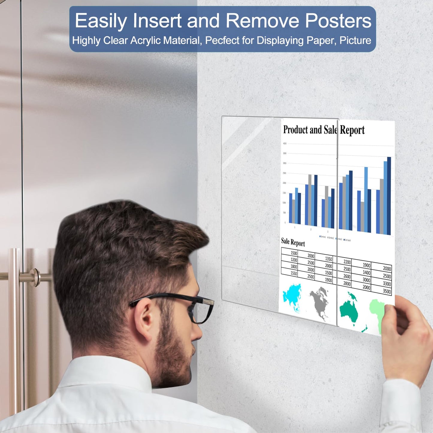Acrylic Sign Holder 8.5 x 11 Wall Mount, 8.5 X 11 inch Clear Plastic Paper Sign Display with Tape, No Drilling Acrylic Wall Frame for Office, Home, Store, Restaurant (24 Pack)