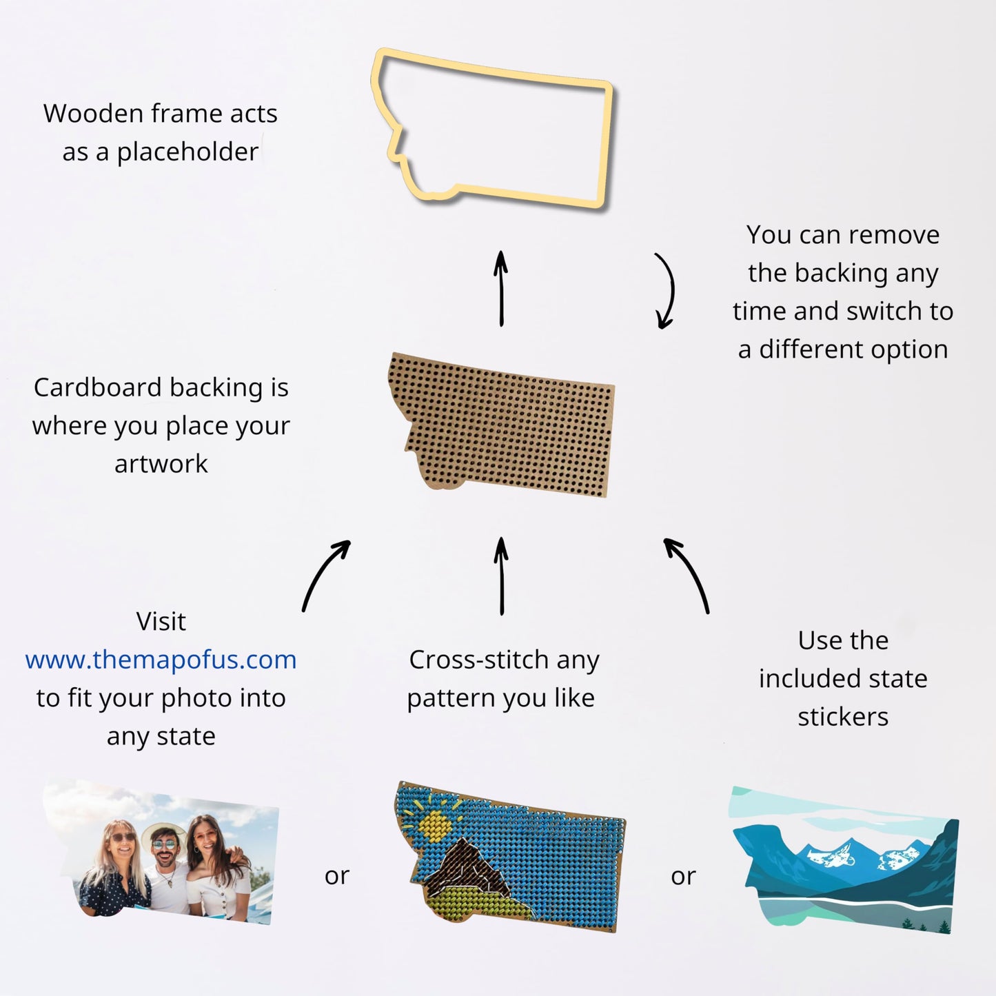 1DEA.me 3D Wooden USA Photo & Cross Stitch Wall Map - 3 in 1 - Includes Secure Photo Maker - 26 x 40 in - Easy to Use, Built to Last and Uniquely Yours