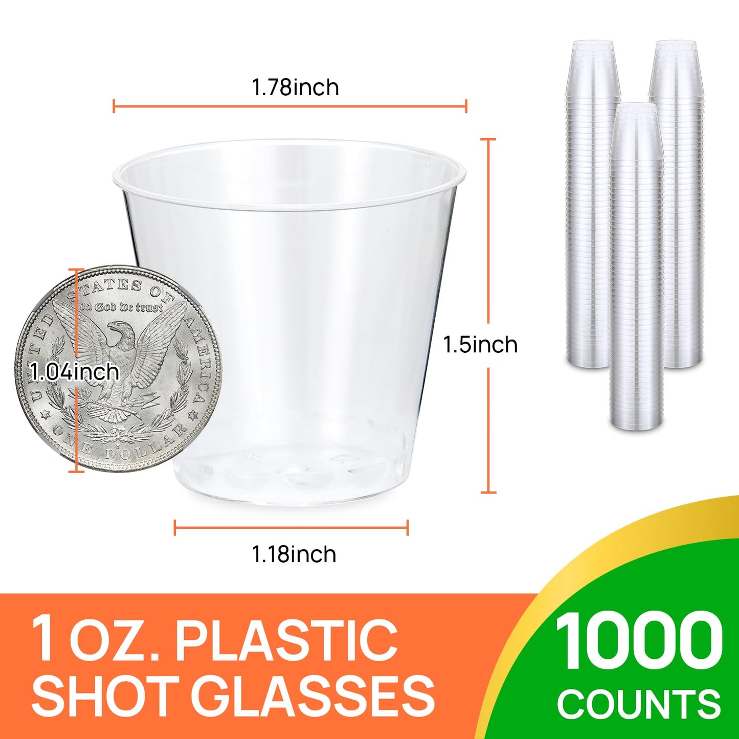 Byvivace 1000Count 1OZ Clear Hard Plastic Shot Cups - Mini Shot Glasses for Tequila, Whiskey, Vodka & Liquor, 1Oz Small Cup for Sauces & Dips, Perfect for Parties