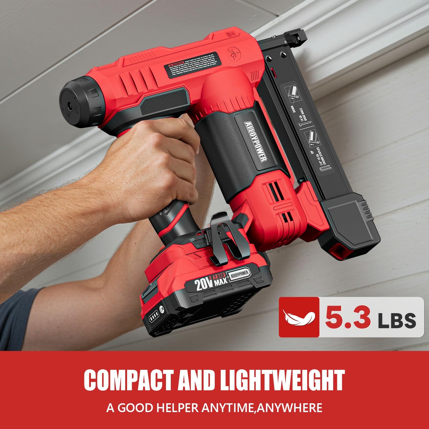 ALLOYPOWER 2 in 1 Cordless Brad Nailer/Electric Stapler with 2.0Ah Battery and Charger,1000pcs Nails and 500pcs Staples Included for Home Improvement & Woodworking