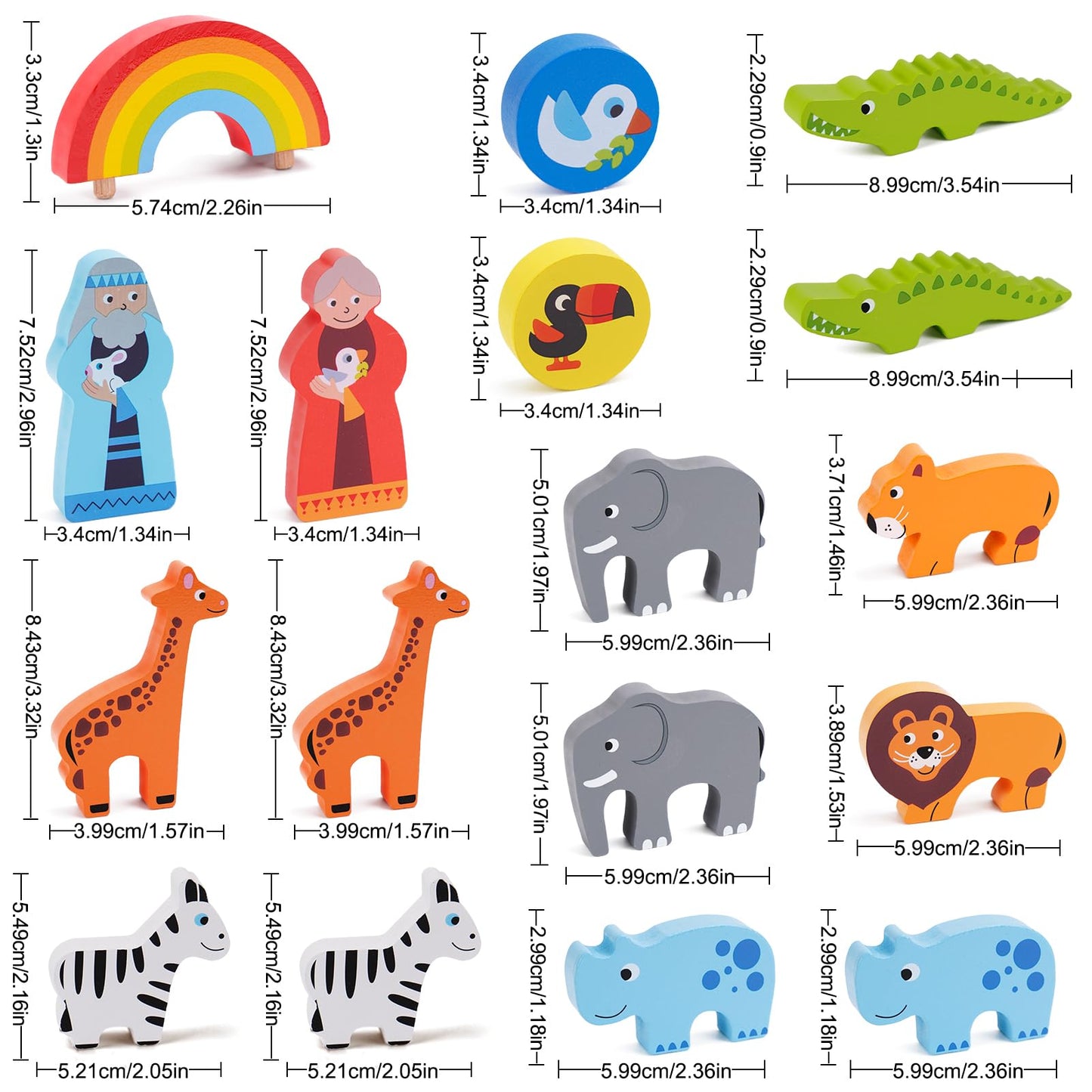Toddlers Wooden Noah's Ark Toy Animal Playset, Baptism Gifts for 2 3 Boys Girls, Shape Sorter Early Learning Montessori Toys with Bible Story Book for 24 Months Babies