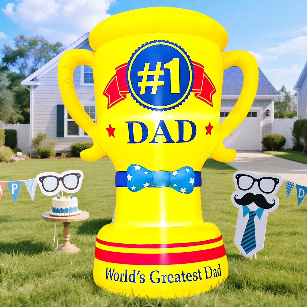 KOOY 5FT Fathers Day Inflatable Outdoor Decoration, Built in LED Lights Fathers Day Balloons Blow Up Father's Day Trophy for Holiday Party, Indoor, Outdoor, Garden, Yard Lawn Decor