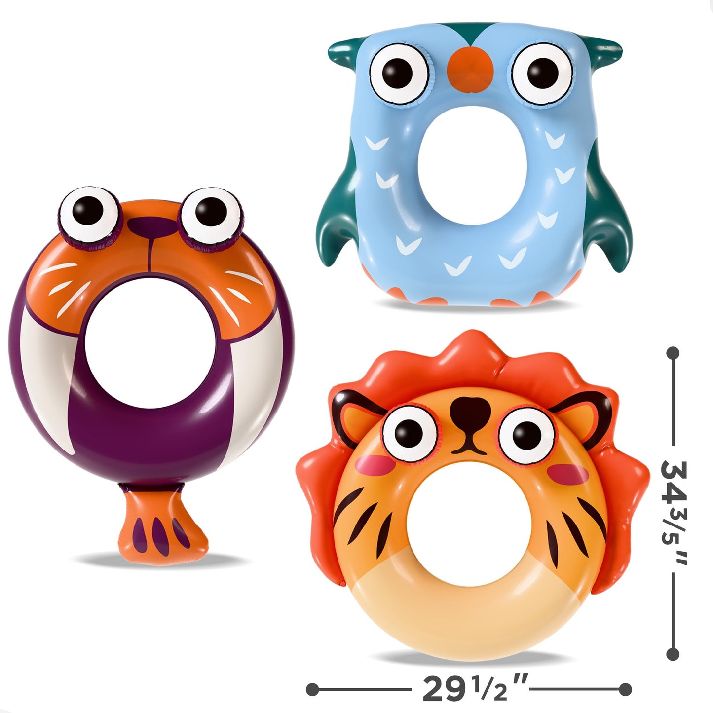 iPlay, iLearn 3 Pcs Kids Animal Swim Rings Toys - Lion Sealion Owl