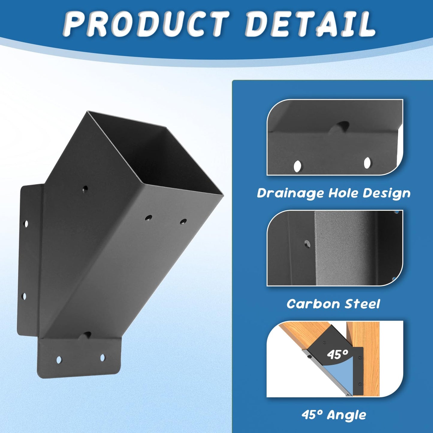 8 Pcs Pergola Brackets, 45-Degree Angle Bracket,4x4 (Actual 3.6‘’x3.6‘’) Corner Support Brackets, Pergola Kit for Gazebo, Deck Porch, Trellis Support Bracket Kit (Black).
