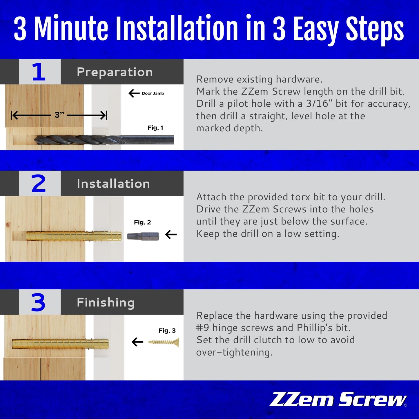 8 Pack Permanent Stripped Screw Hole Repair and Door Reinforcement Security Kit Repair Stripped Screw Holes and Sagging Doors in 3 Easy Step-Made in USA!