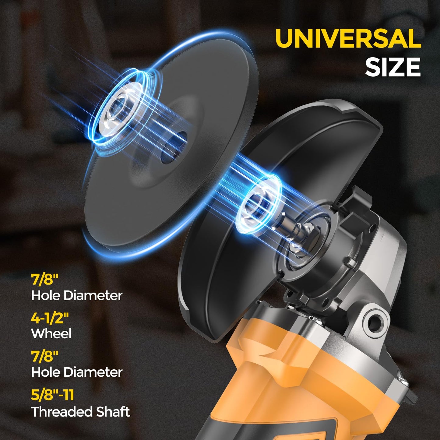 Aowei Brushless Cordless Angle Grinder, 21V Angle Grinder Toolbox Kit, with 2x4.0Ah lithium batteries and charger, yellow 4-1/2 inch grinder, suitable for cutting, grinding, polishing
