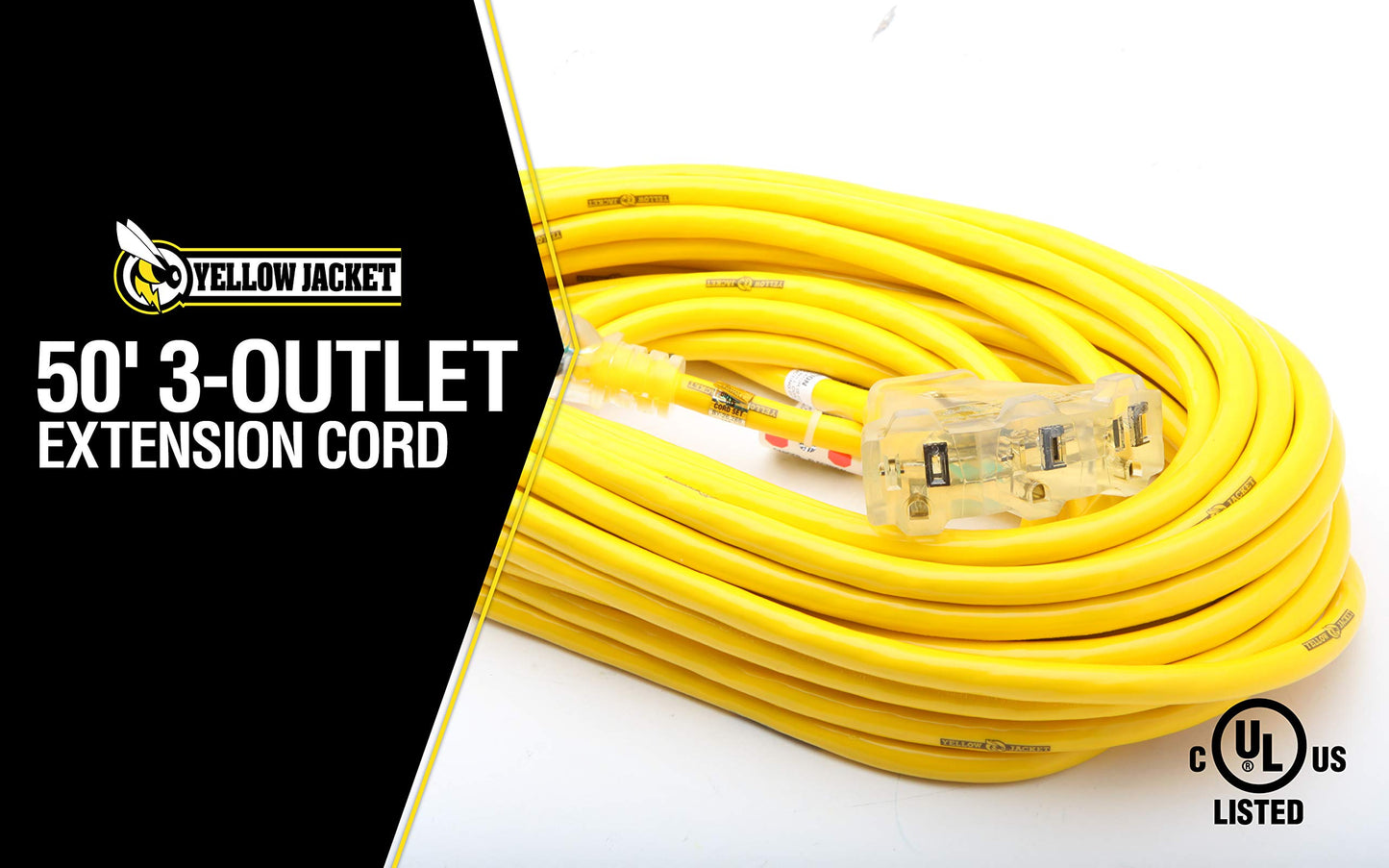 Southwire Outdoor Extension Cord - Power Light Indicator Cable for Heavy Duty Tools - SJTW - 12 Gauge - Water Resistant - High Visibility - Yellow - 50 Foot