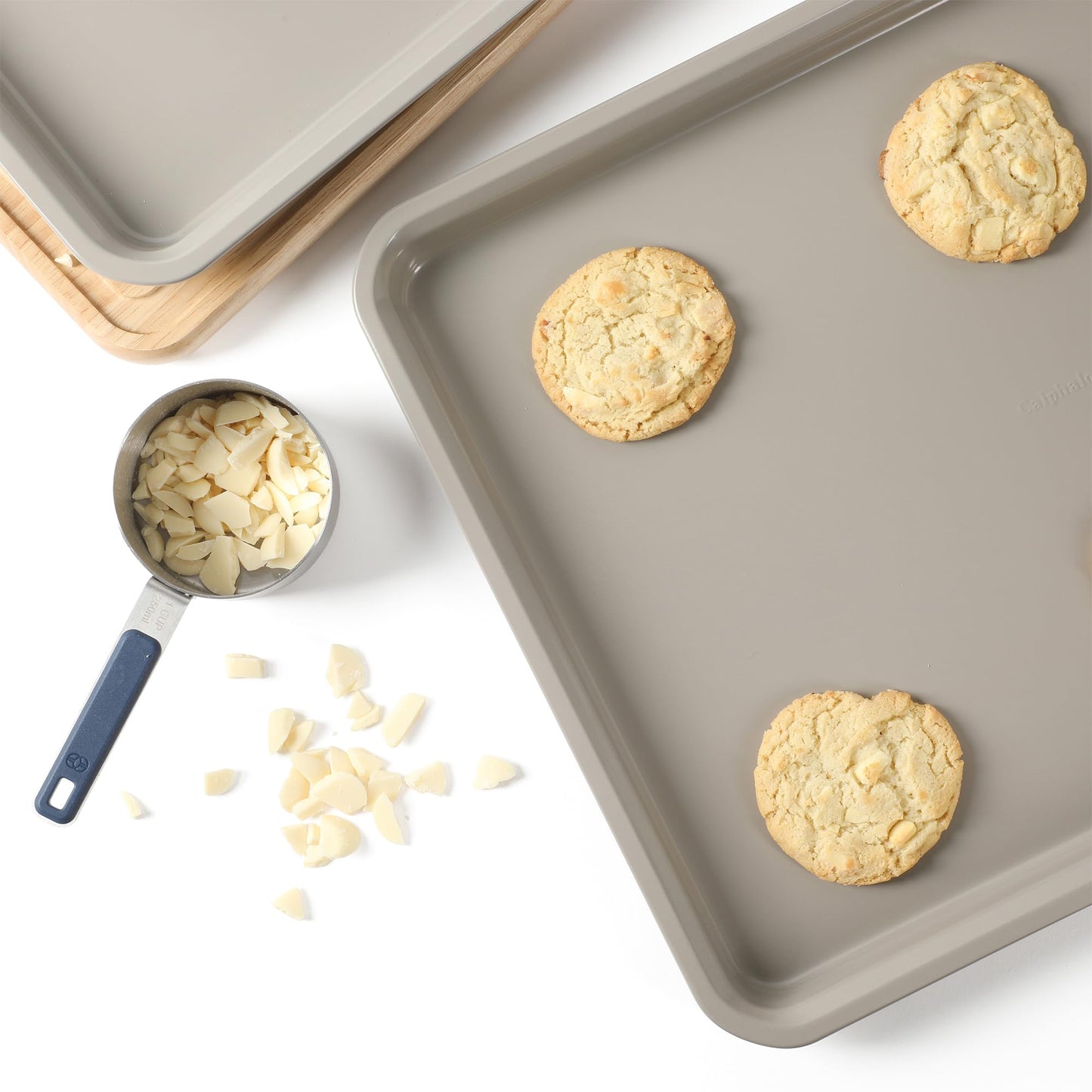Calphalon Legacy Cookie Sheet Set, 3-Piece Nonstick Baking Sheets 18 15 13 Inch Cookie Baking Sheet, Metal Baking Sheet, Taupe, PFOA-Free for Even Baking, Oven Safe Cookie Pans for Baking