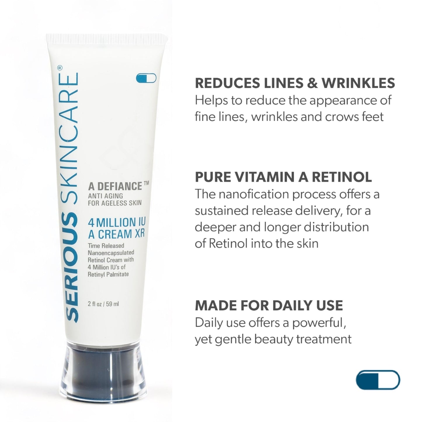 Serious Skincare Retinol Vitamin A Cream XR Premium Moisture Cream for Face & Neck - Anti-Aging - Day & Night - Reduce Fine Lines & Wrinkles - For Radiant Skin Age Defiance - 2 Fl. Oz.
